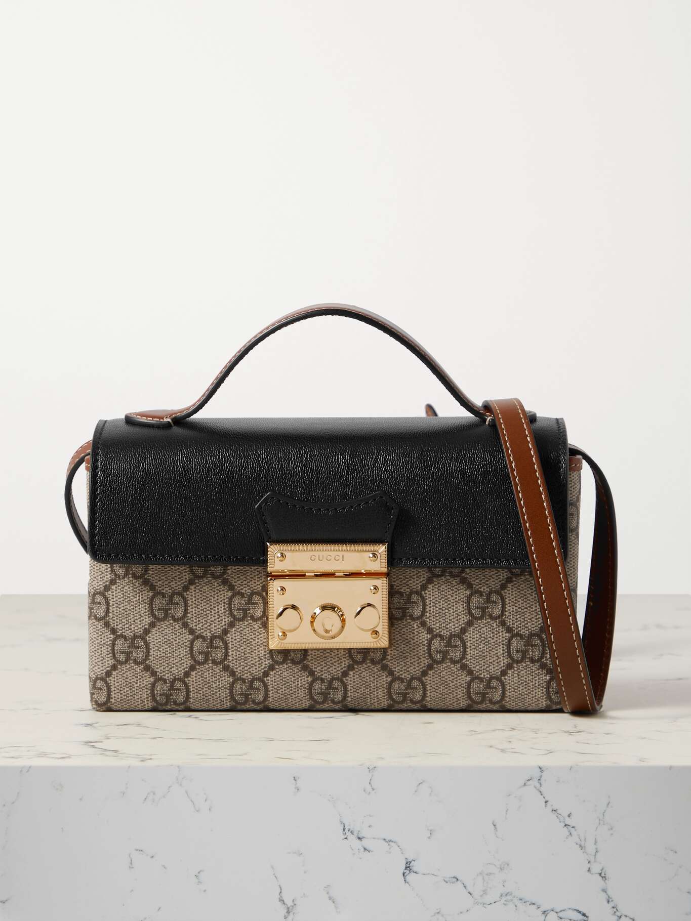 GUCCI Padlock leather and printed coatedcanvas tote NETAPORTER