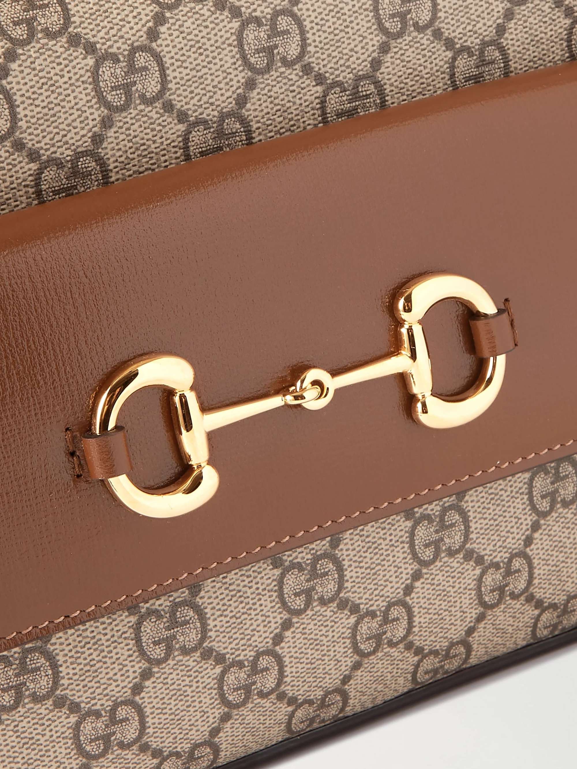 GUCCI Horsebit 1955 small leather-trimmed printed coated-canvas shoulder bag