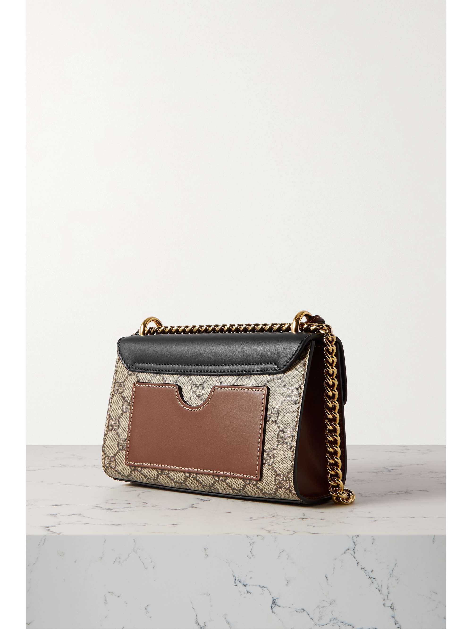 GUCCI Padlock leather and printed coated-canvas shoulder bag