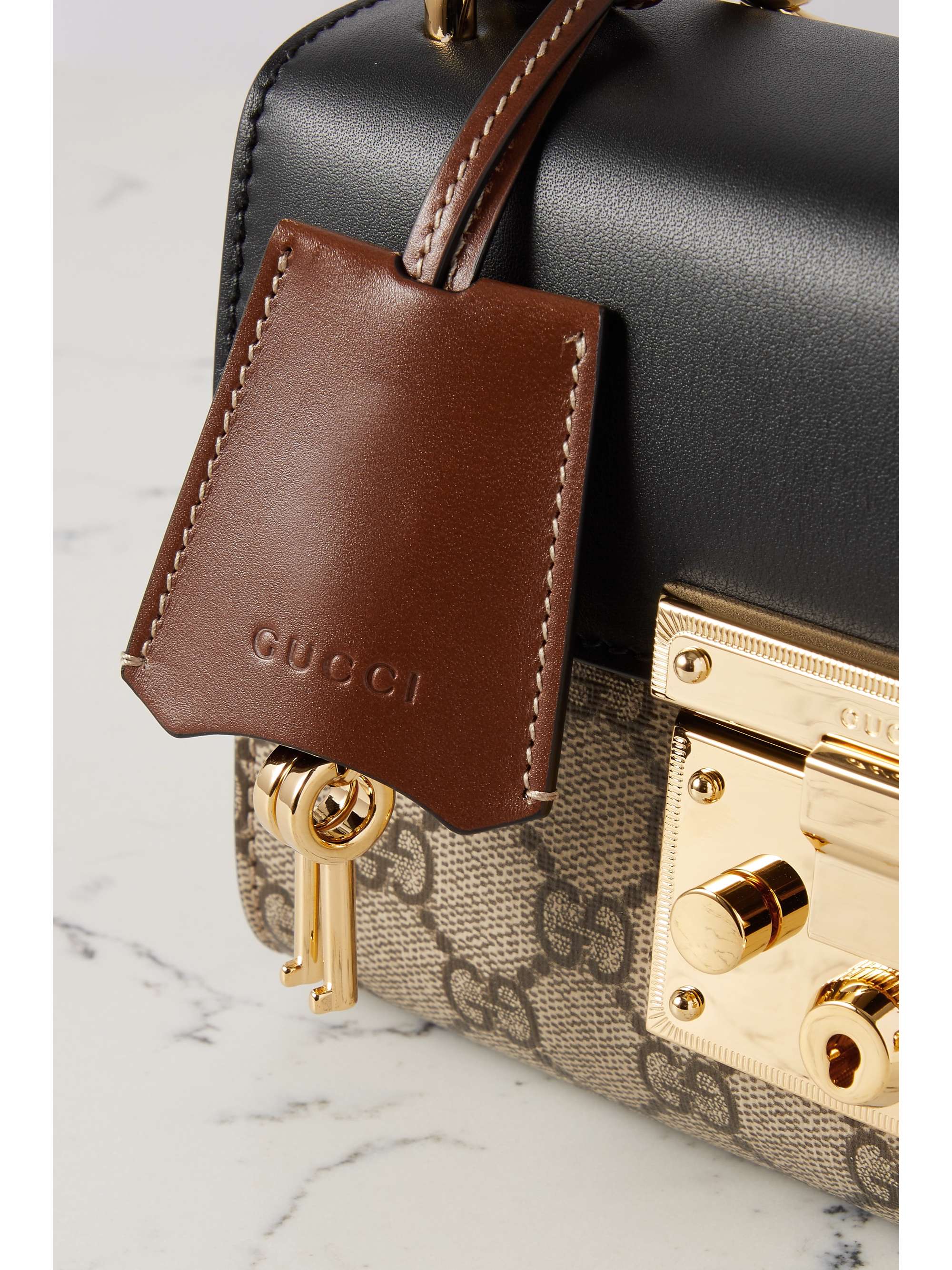 GUCCI Padlock leather and printed coated-canvas shoulder bag