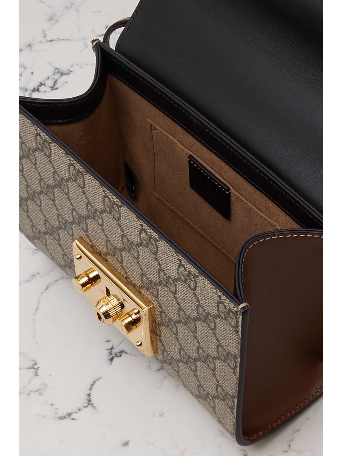 GUCCI Padlock leather and printed coatedcanvas shoulder bag NETAPORTER