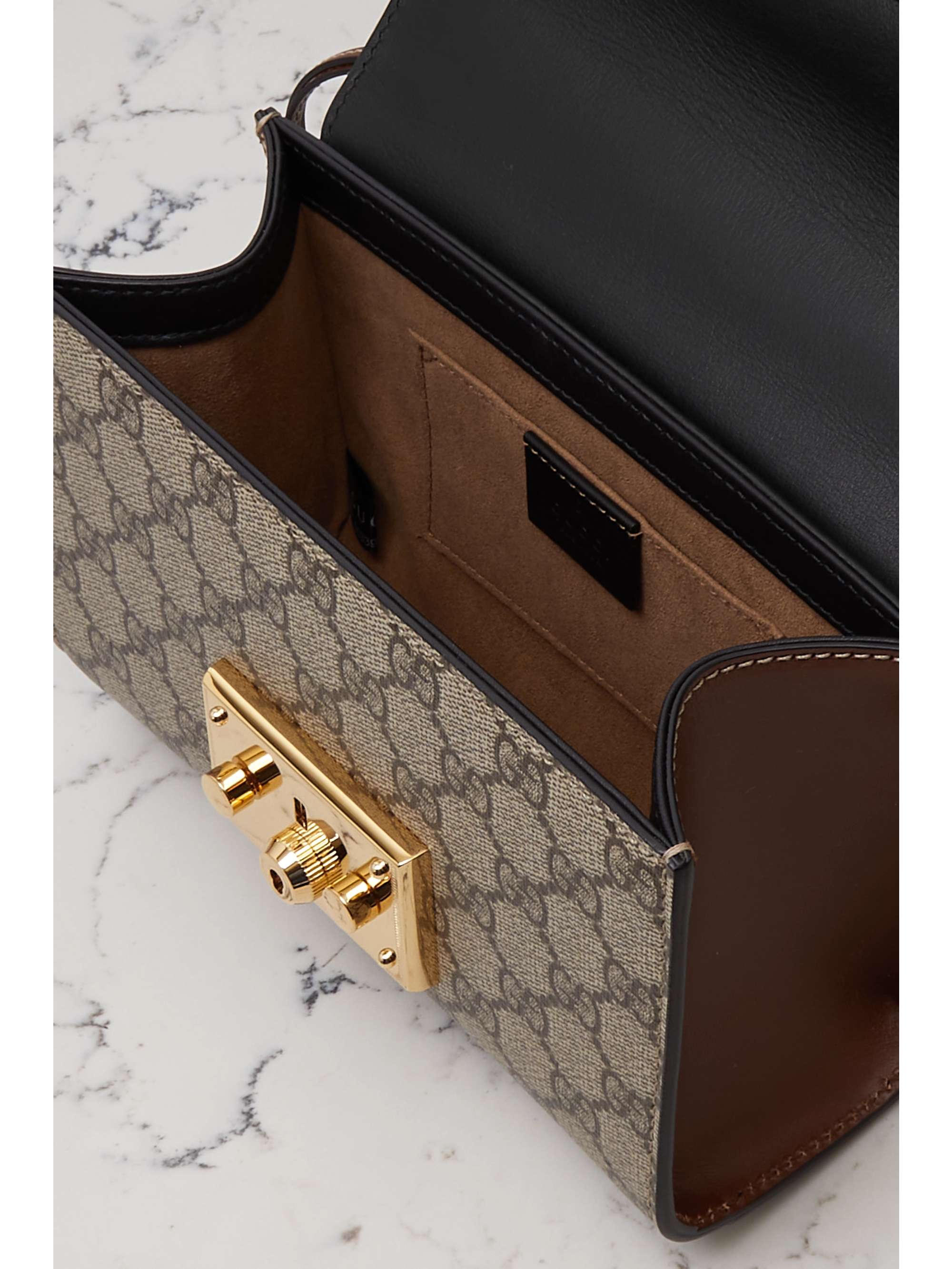 GUCCI Padlock leather and printed coated-canvas shoulder bag