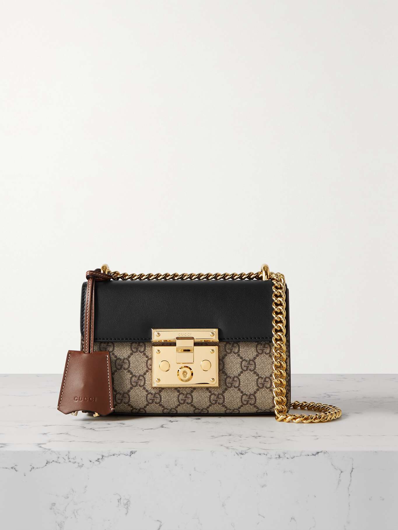 GUCCI Padlock leather and printed coatedcanvas shoulder bag NETAPORTER