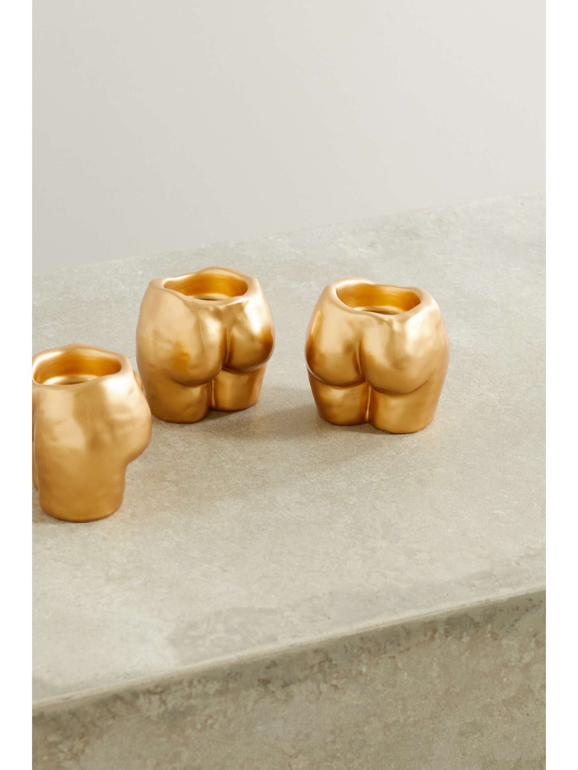 ANISSA KERMICHE Rock Bottom set of three ceramic tea light holders