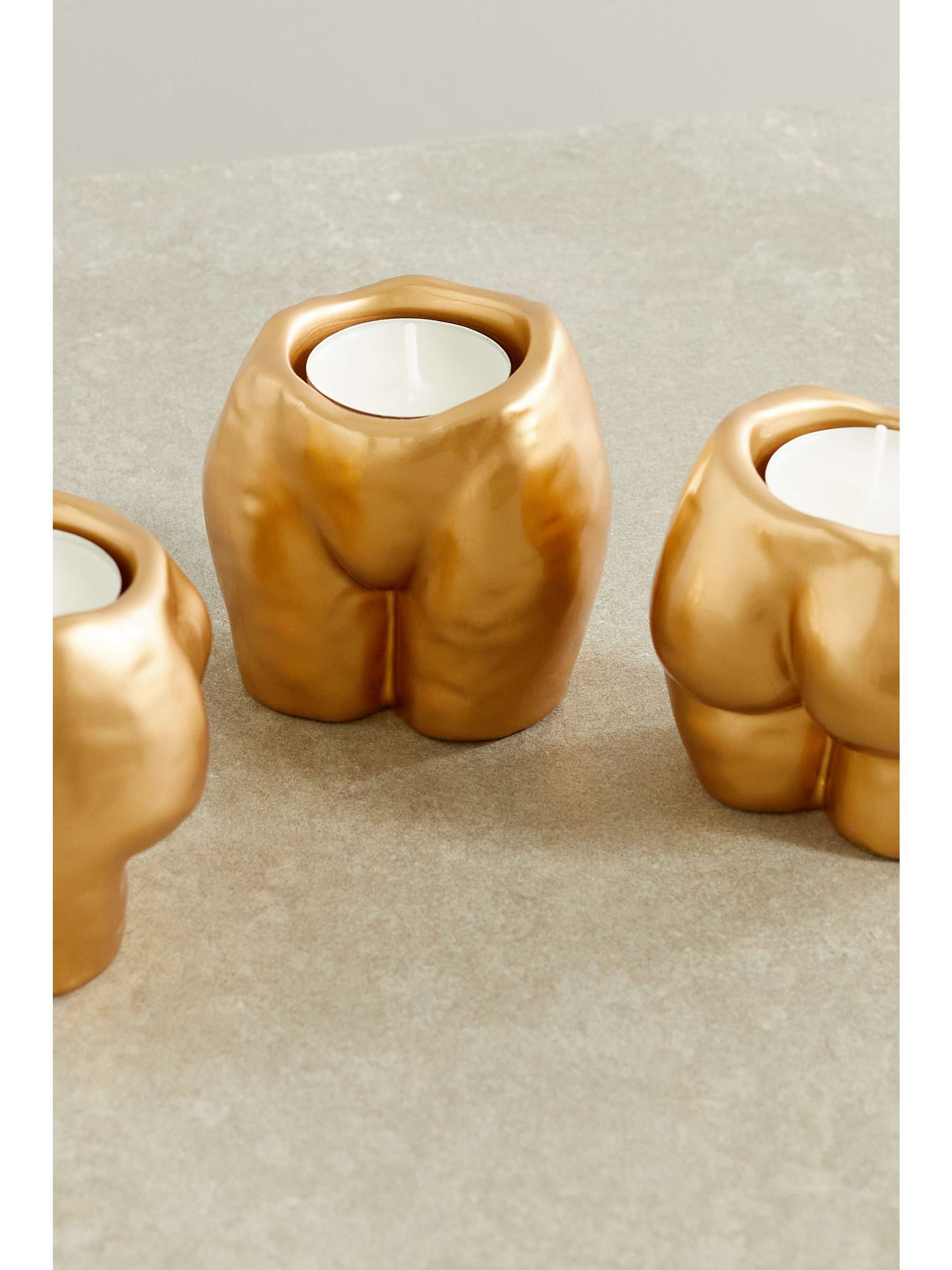 ANISSA KERMICHE Rock Bottom set of three ceramic tea light holders