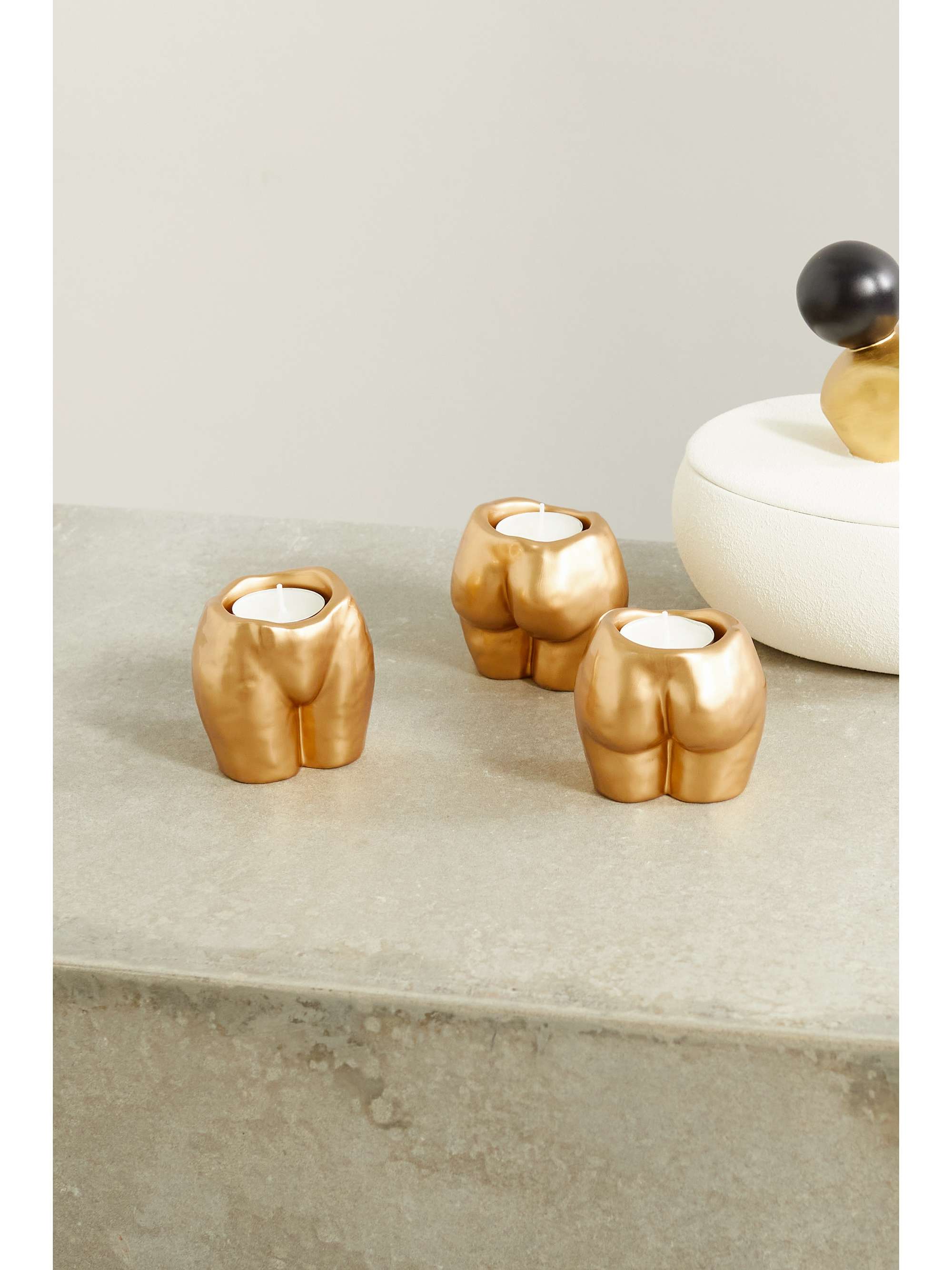 ANISSA KERMICHE Rock Bottom set of three ceramic tea light holders