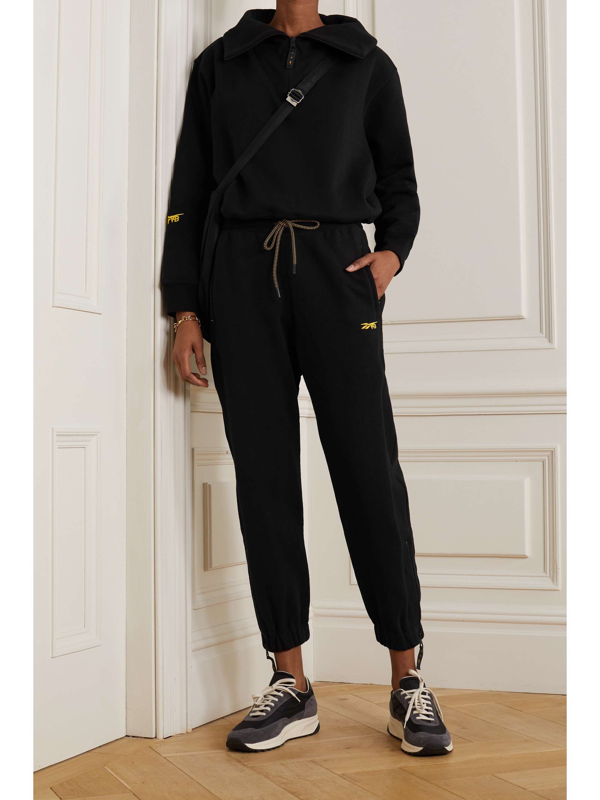 Black French cotton-terry track pants 