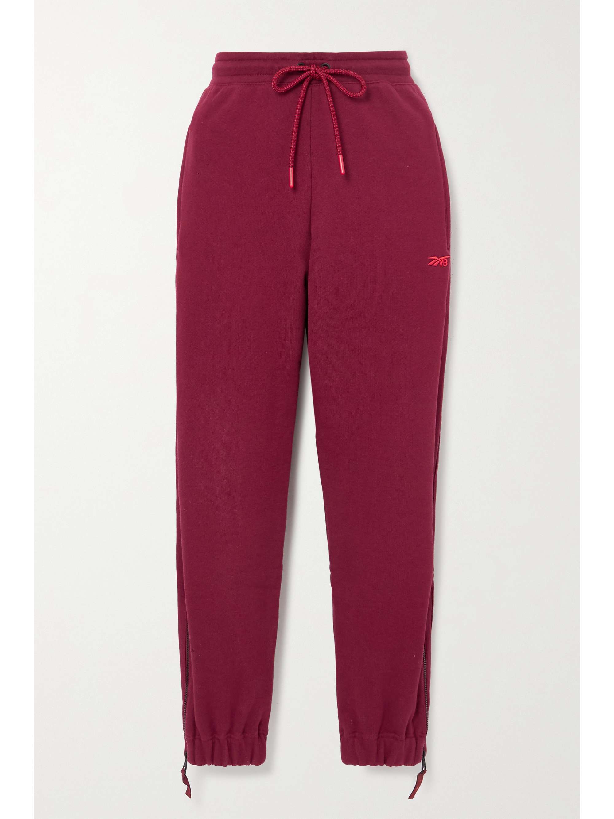 Burgundy Embroidered cotton-jersey 
