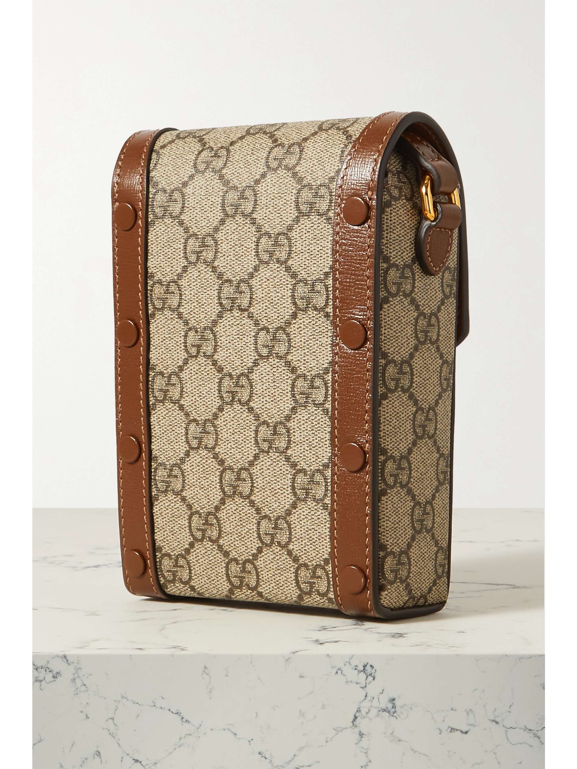 GUCCI Horsebit 1955 leather-trimmed printed coated-canvas pouch