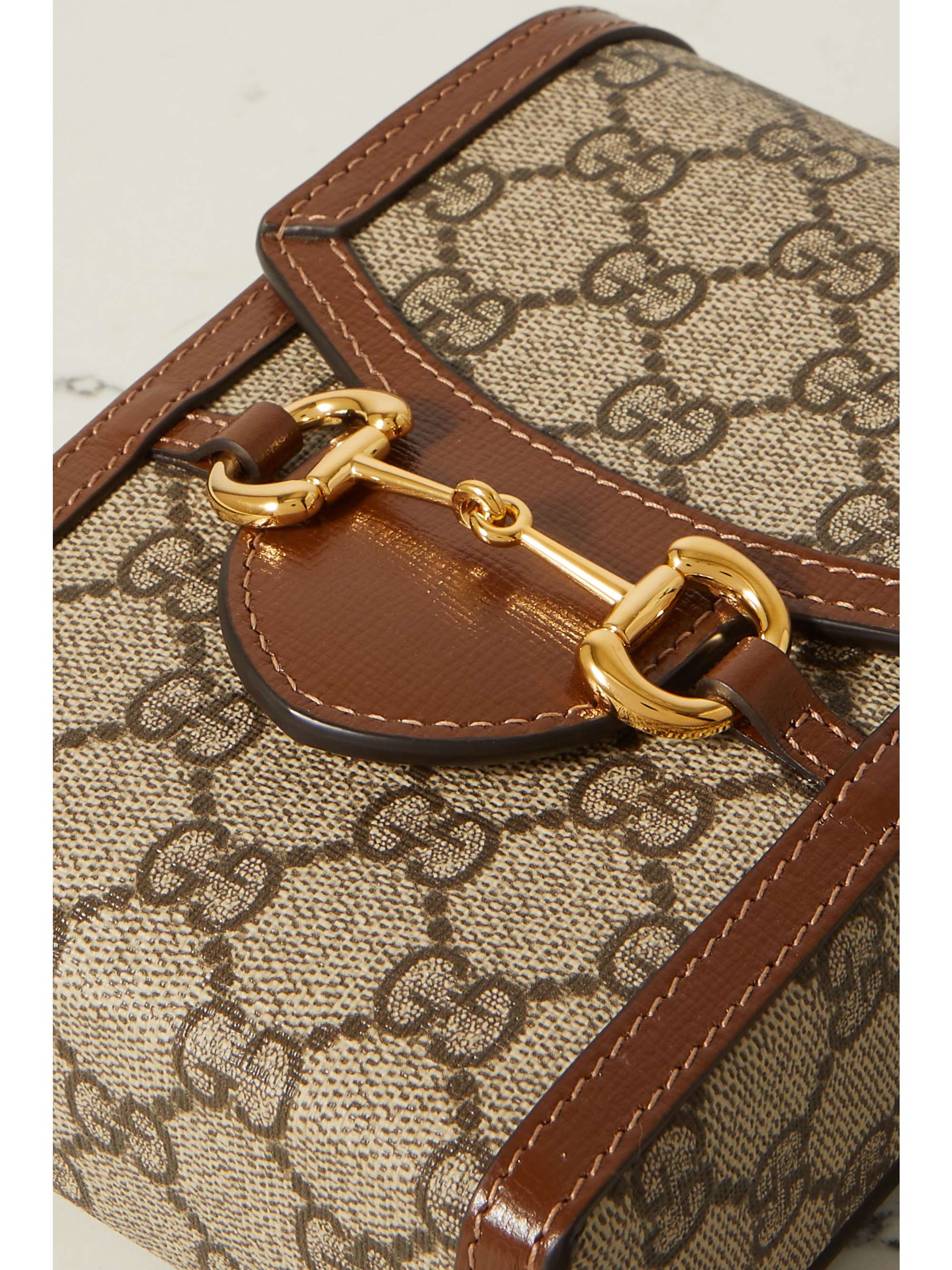 GUCCI Horsebit 1955 leather-trimmed printed coated-canvas pouch | NET-A ...