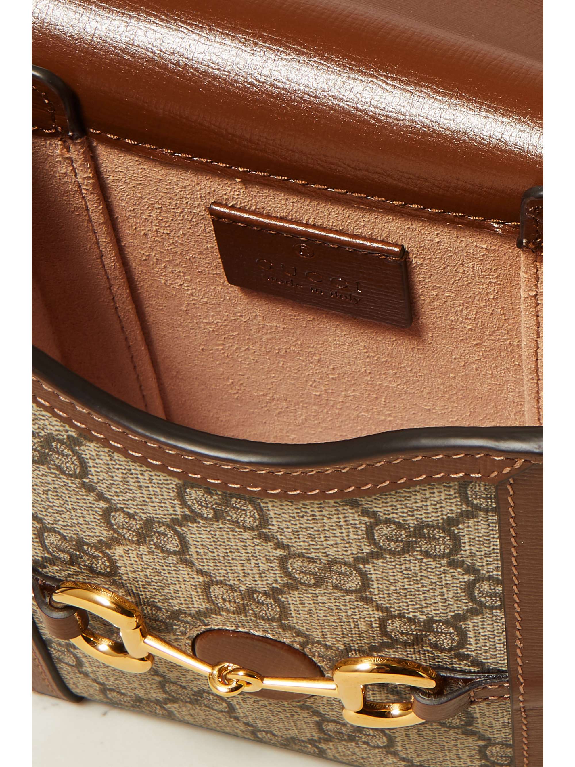 GUCCI Horsebit 1955 leather-trimmed printed coated-canvas pouch