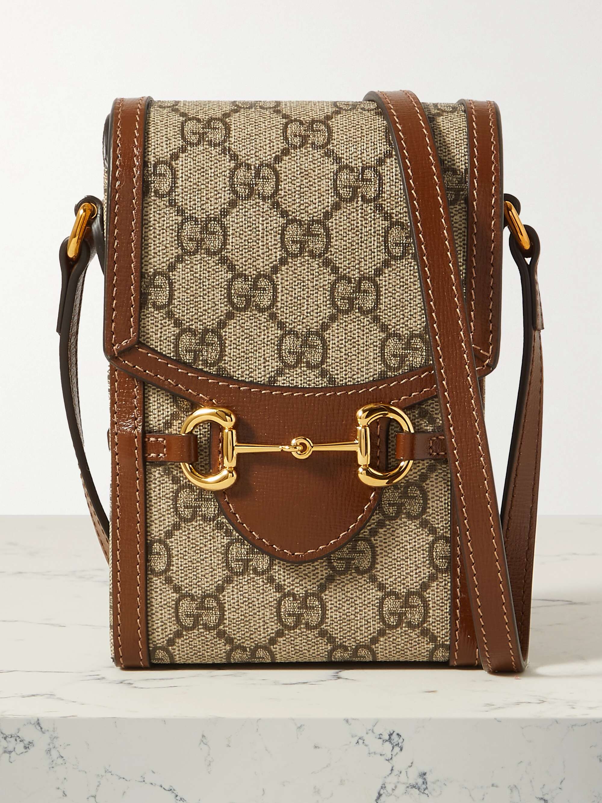 Gucci Horsebit 1955 Small Leather-trimmed Printed Coated-canvas Shoulder Bag - Brown - One Size