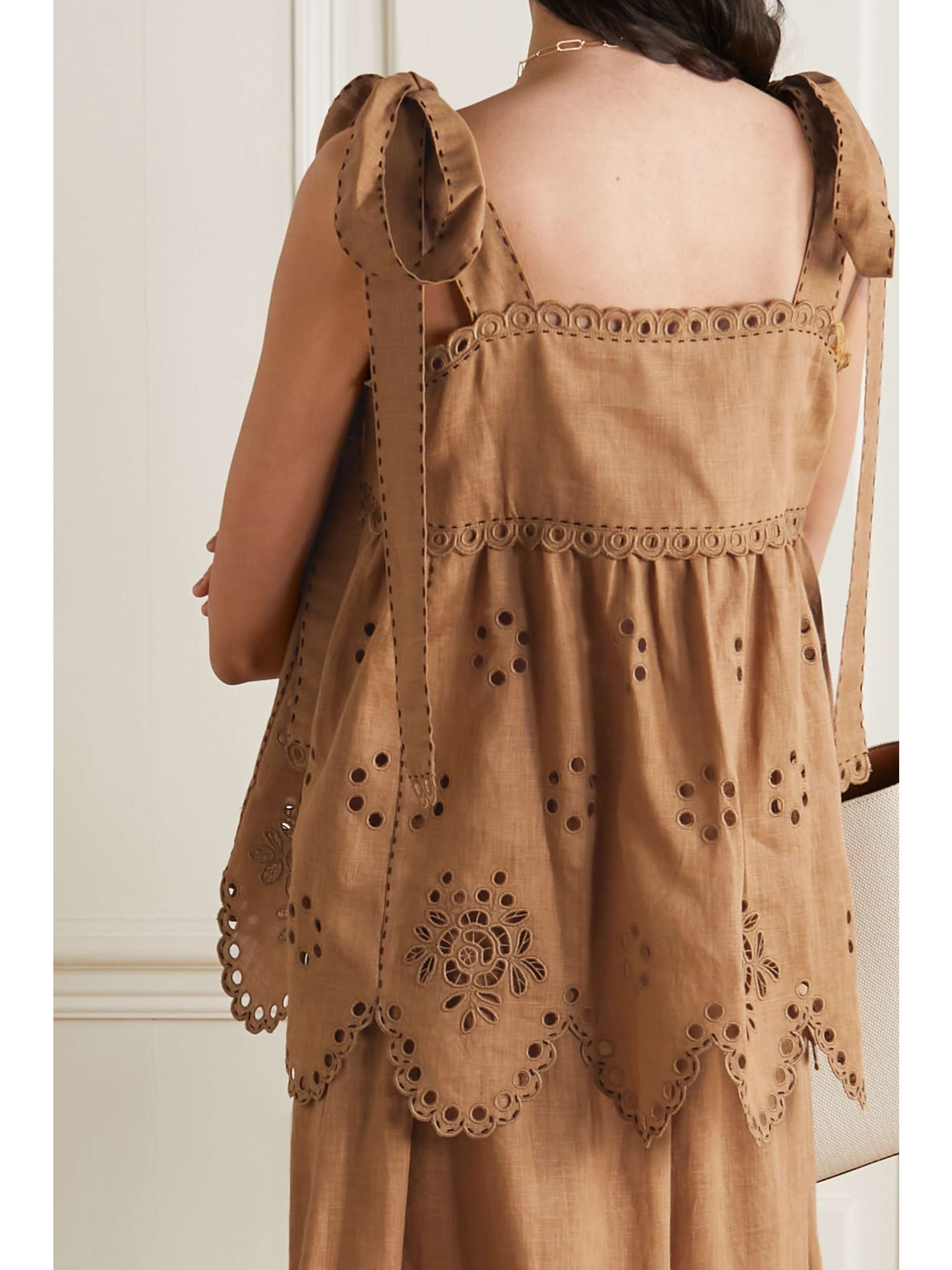 VITA KIN Colette scalloped broderie anglaise linen top