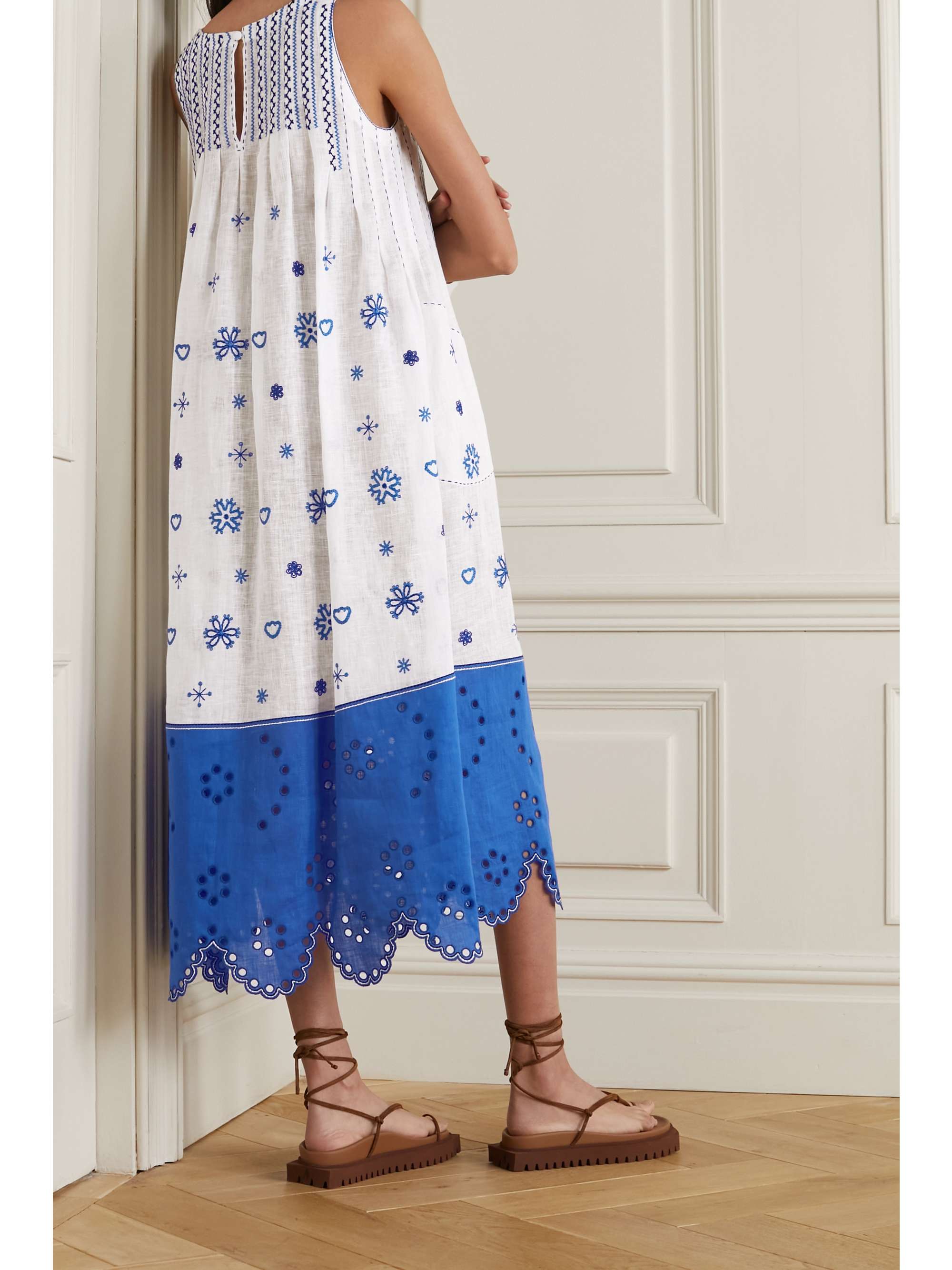 VITA KIN Jackie embroidered broderie anglaise linen midi dress