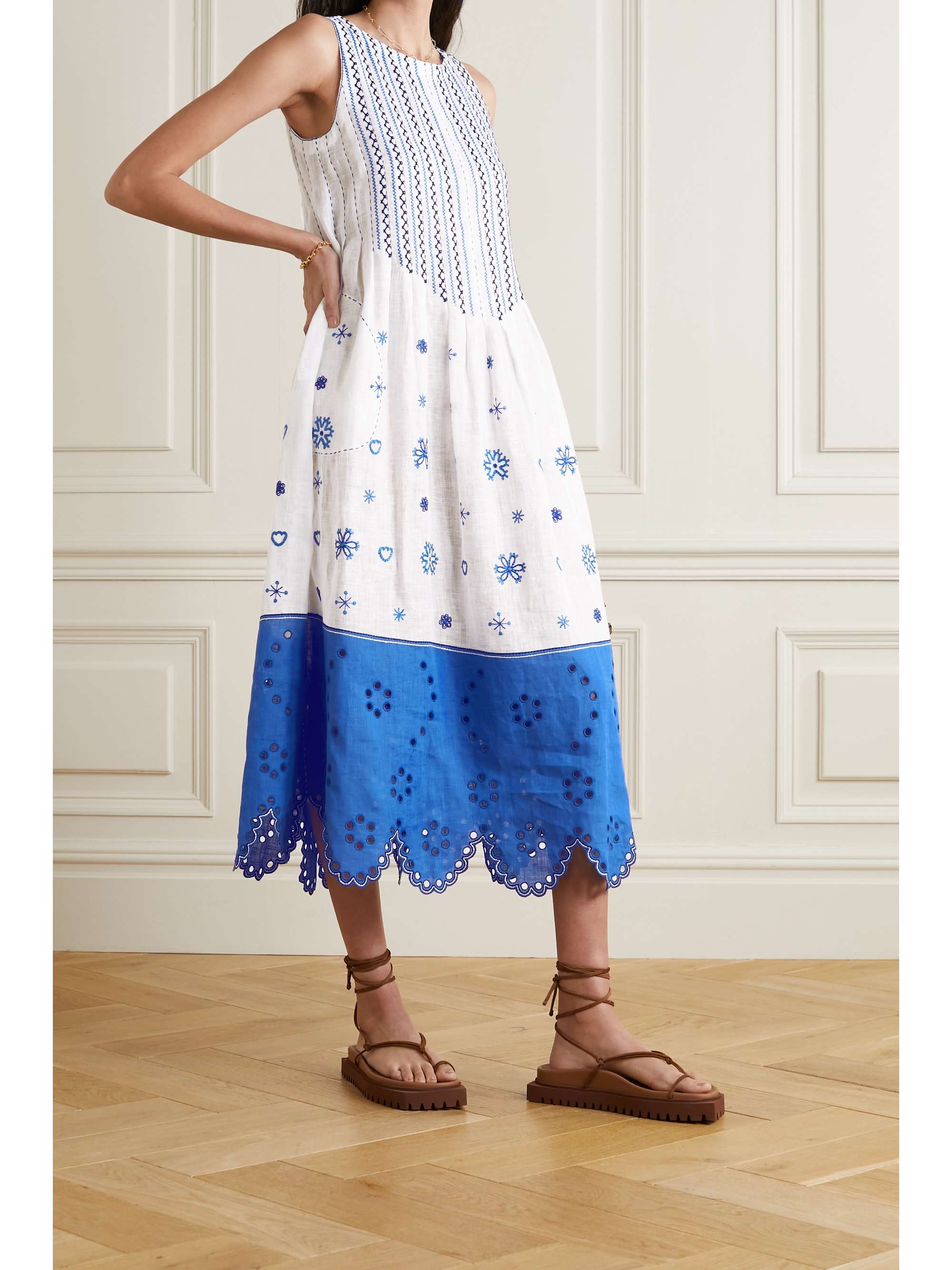 VITA KIN Jackie embroidered broderie anglaise linen midi dress