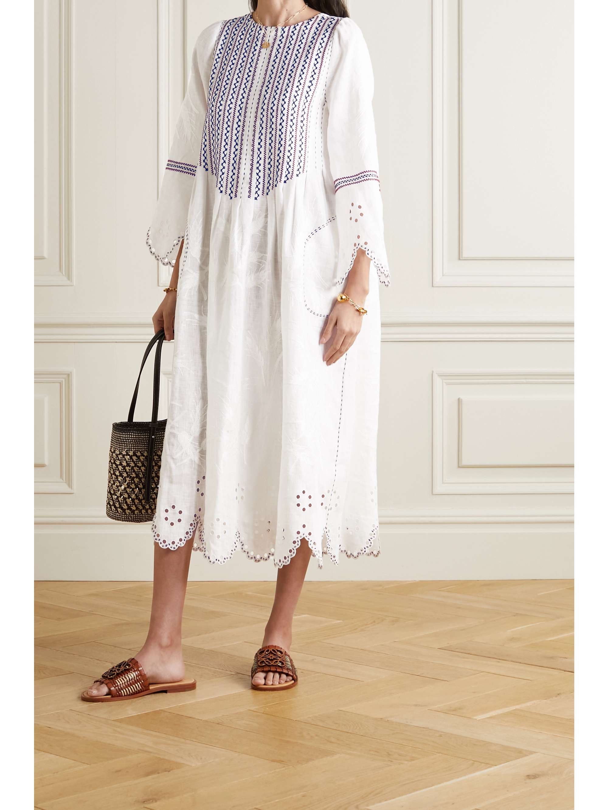 VITA KIN Anouk embroidered broderie anglaise linen midi dress