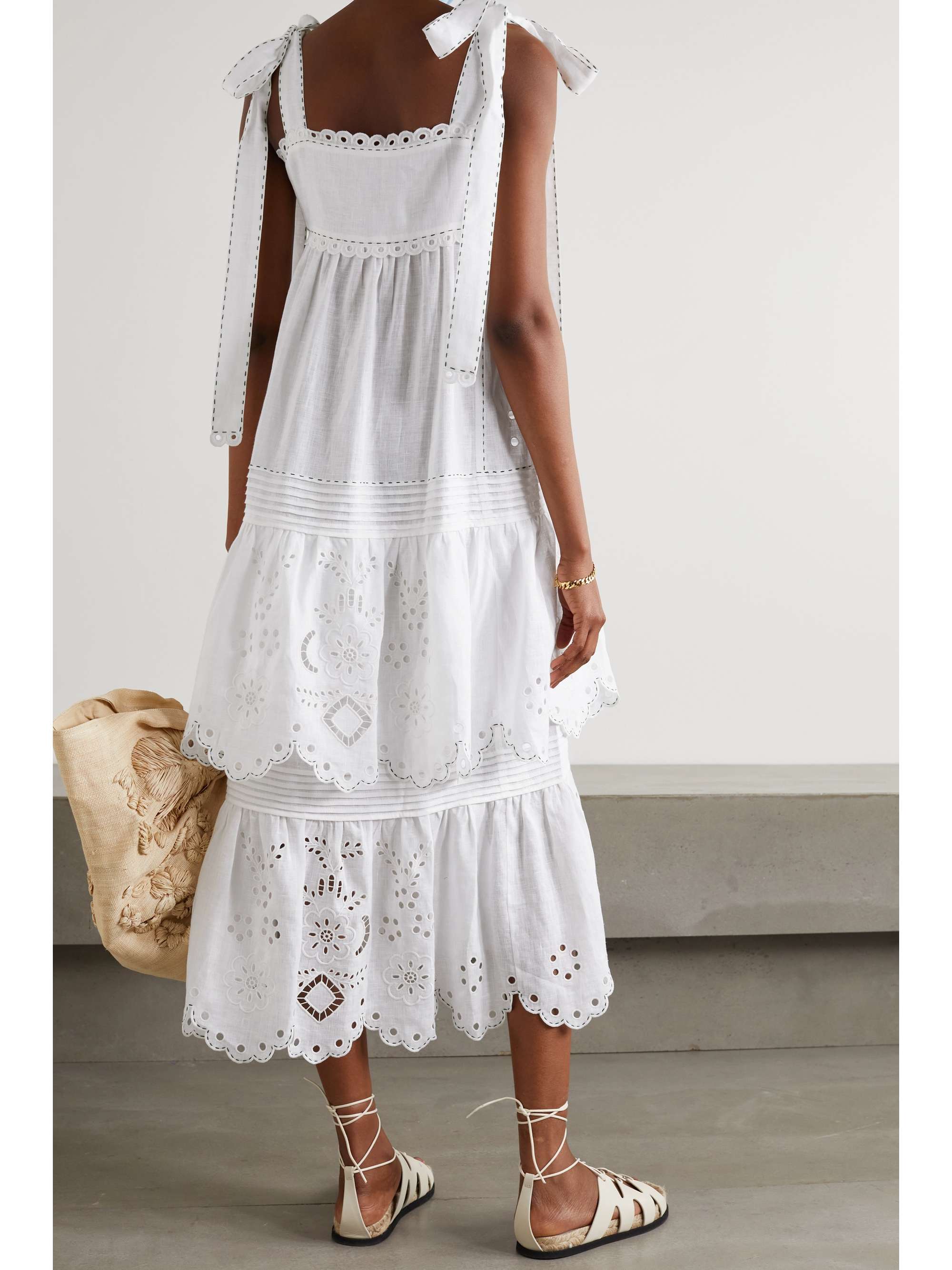 VITA KIN Charlotte tiered broderie anglaise linen midi dress