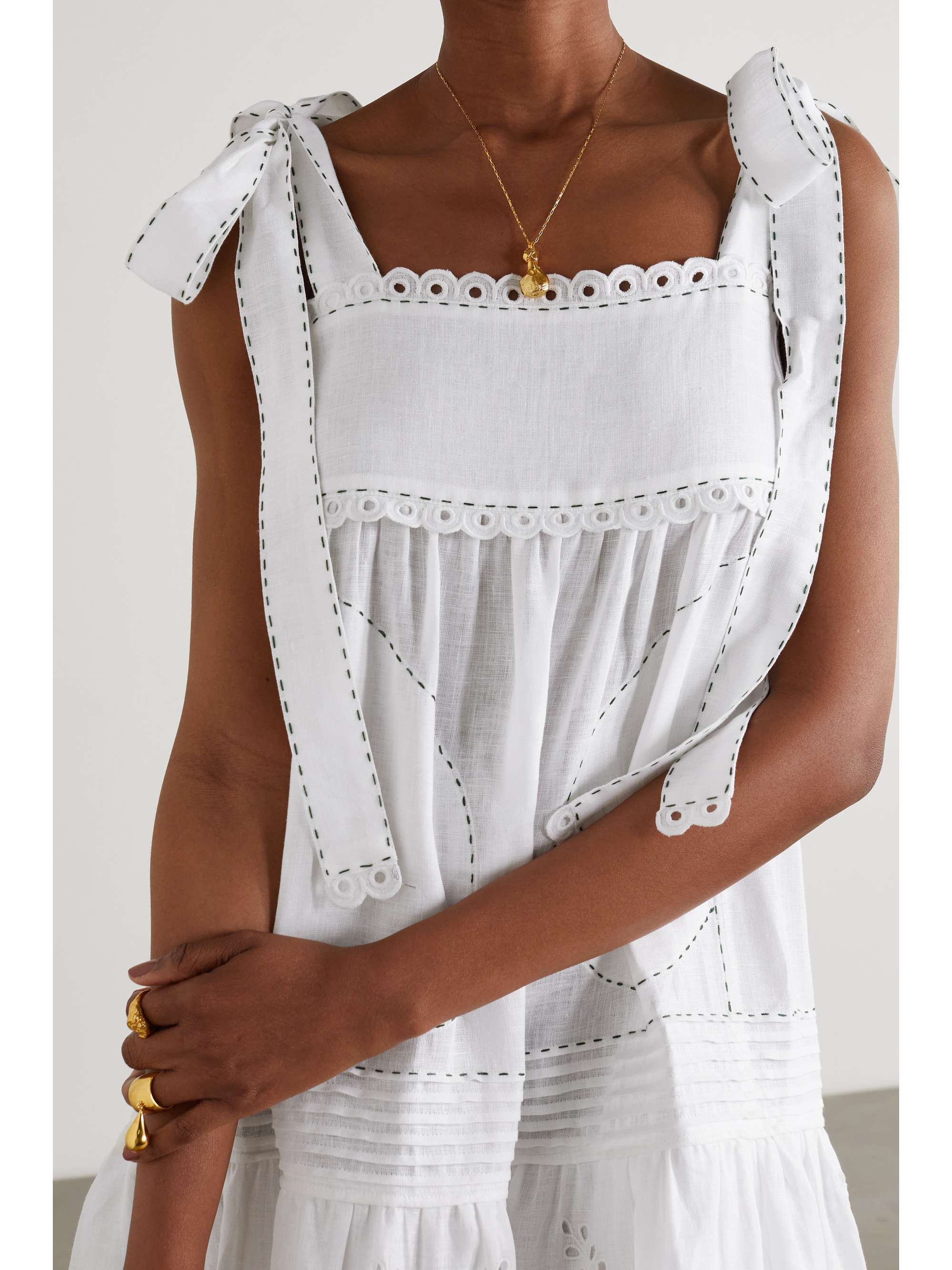 VITA KIN Charlotte tiered broderie anglaise linen midi dress