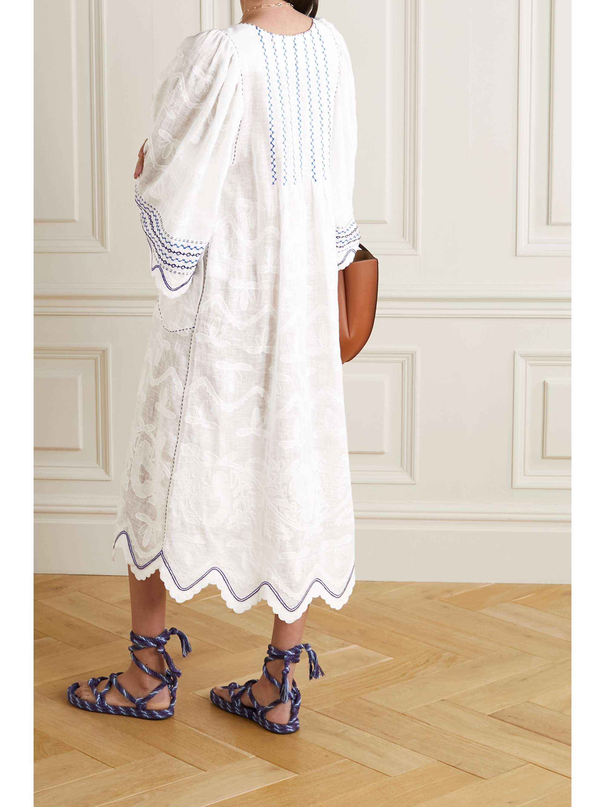 VITA KIN Virginie scalloped embroidered linen midi dress