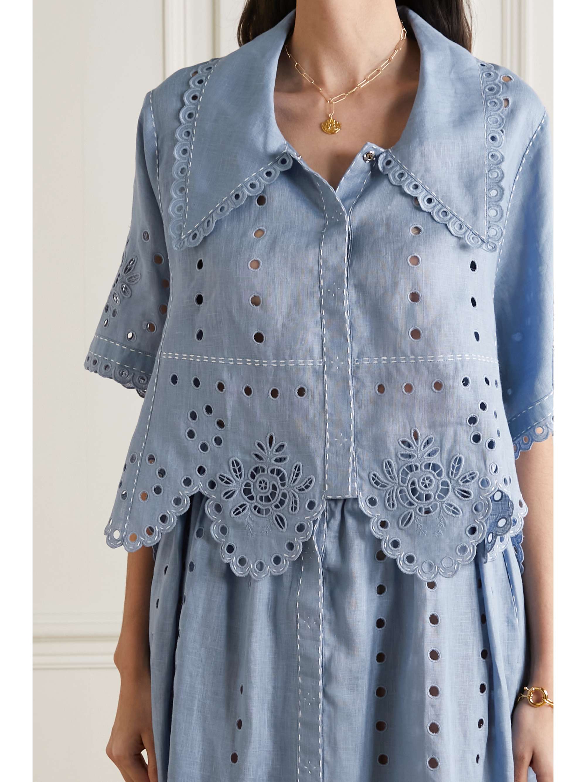 VITA KIN Colette scalloped broderie anglaise linen blouse