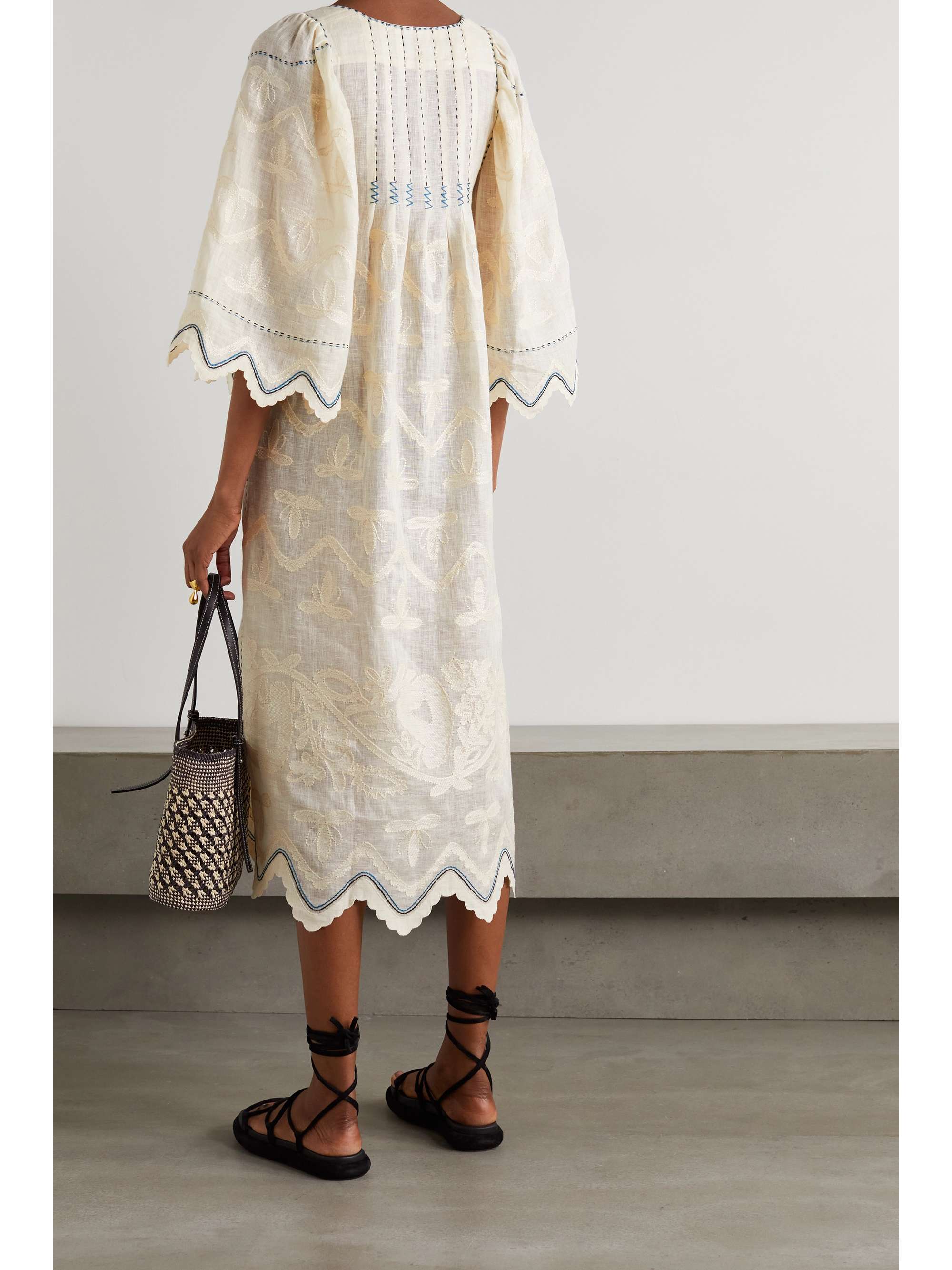 VITA KIN Virginie embroidered linen midi dress