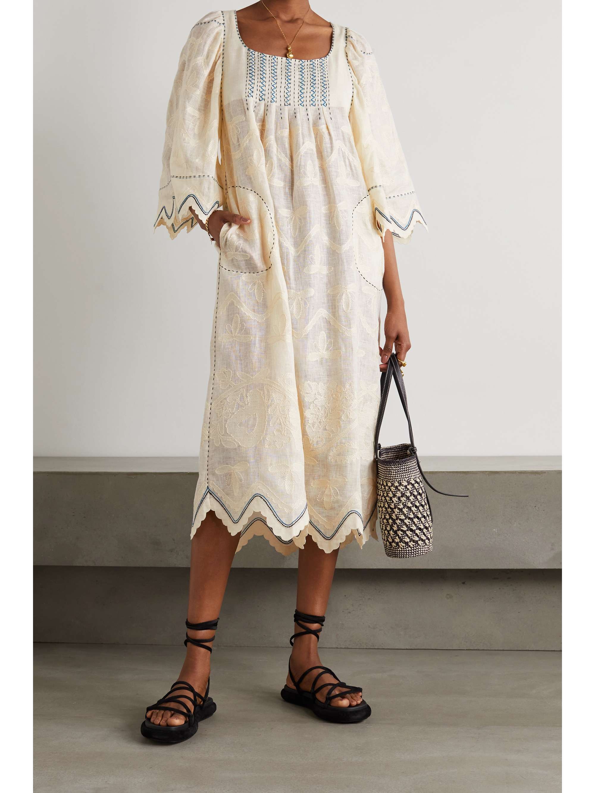 VITA KIN Virginie embroidered linen midi dress
