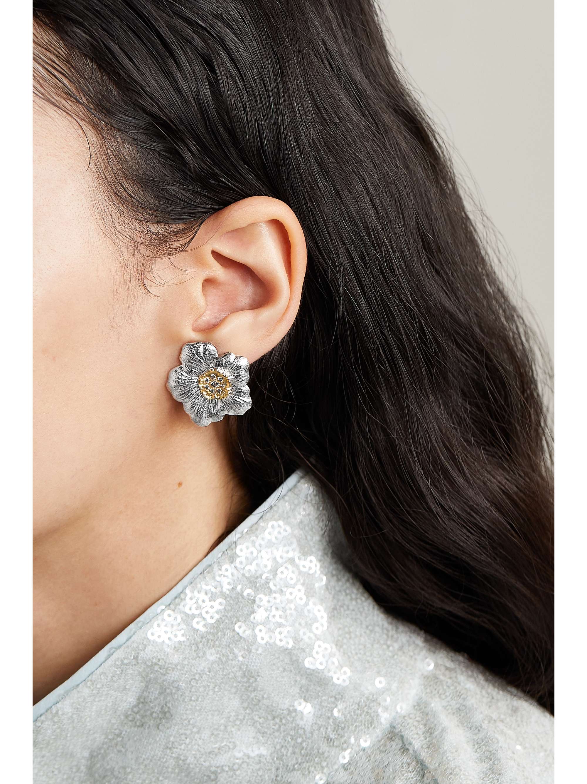 BUCCELLATI Gardenia sterling silver and pink gold vermeil sapphire earrings