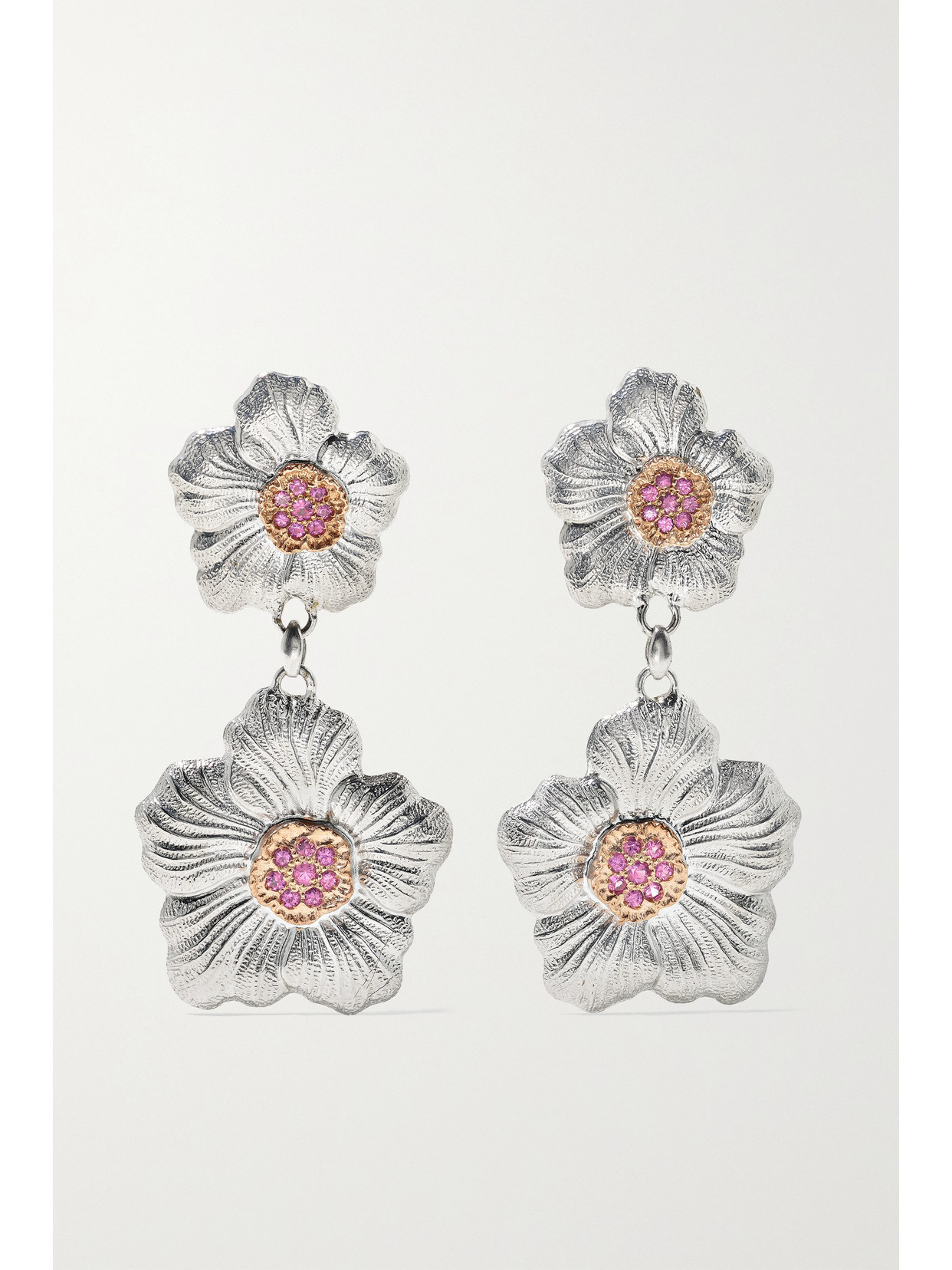 Buccellati Gardenia Silver And Pink Gold Vermeil Sapphire Earrings