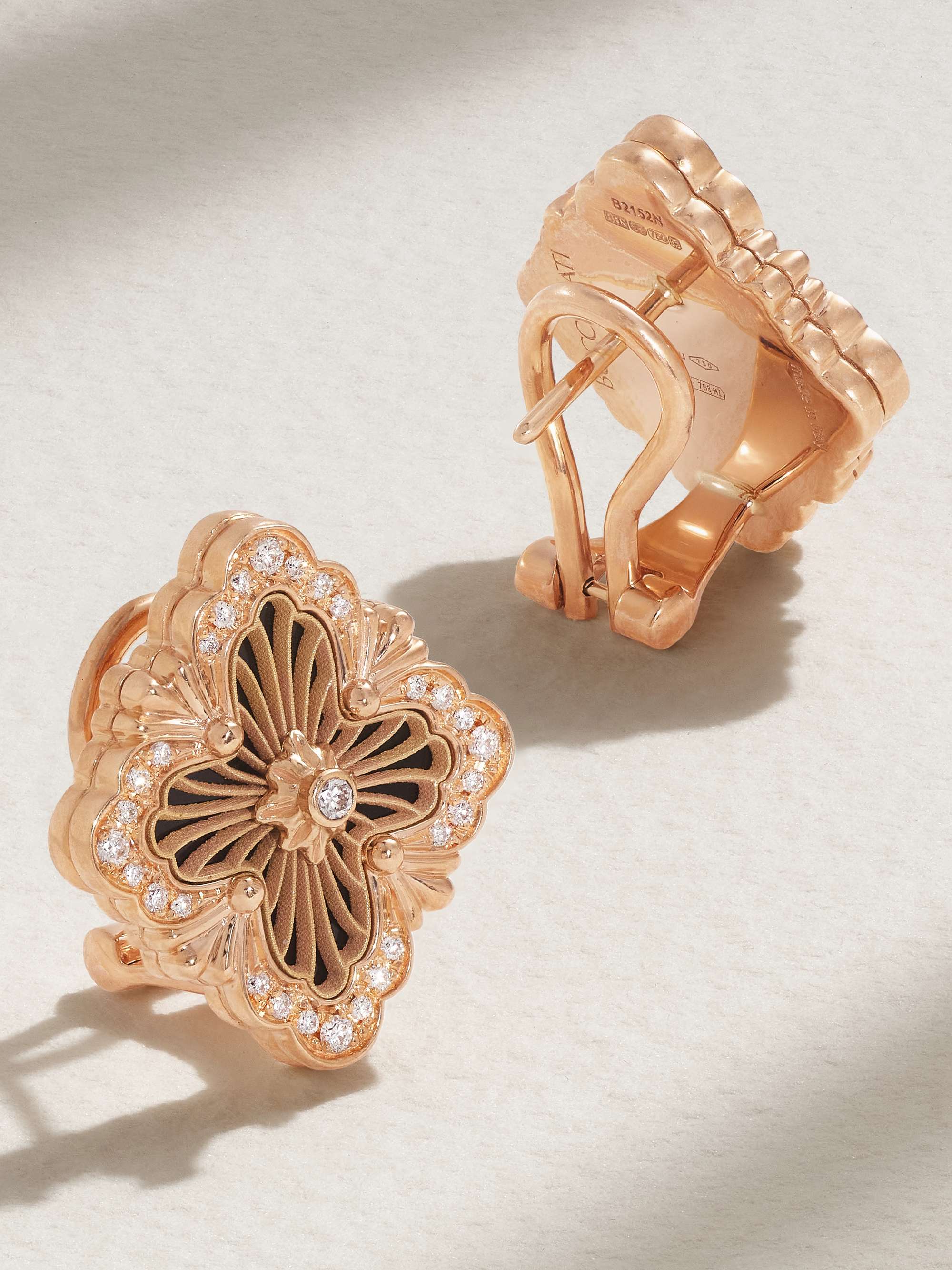 BUCCELLATI Opera Tulle 18-karat rose gold, onyx and diamond earrings