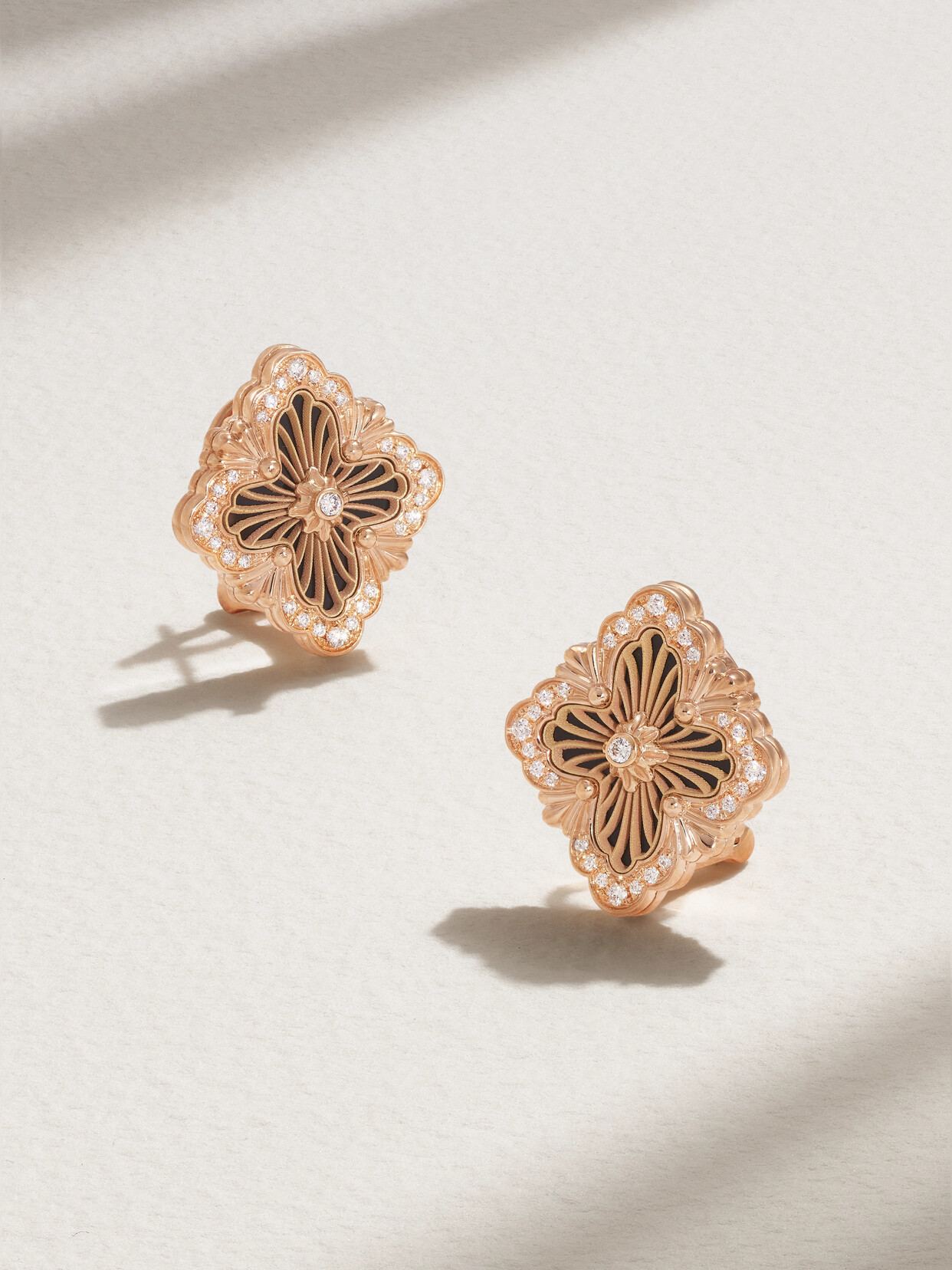 Buccellati Opera Tulle 18-karat Rose Gold, Onyx And Diamond Earrings