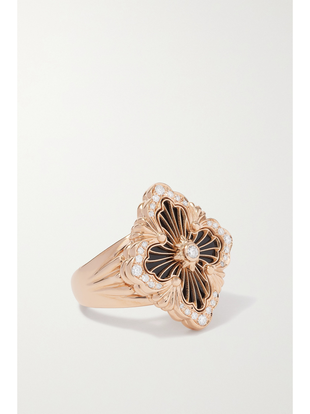 Buccellati Opera Tulle 18-karat Rose Gold, Onyx And Diamond Ring