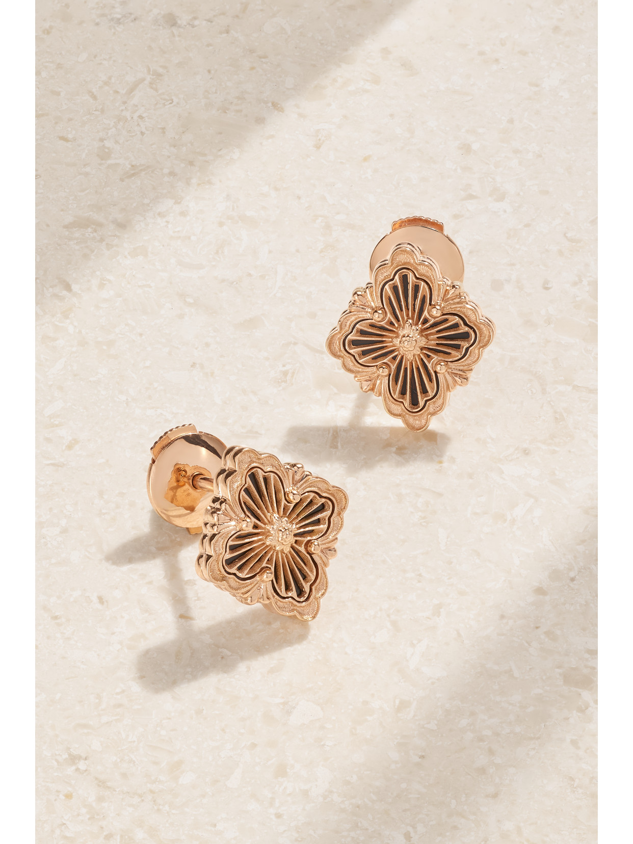 Buccellati – Opera Tulle 18-karat Pink Gold Onyx Earrings – Rose gold