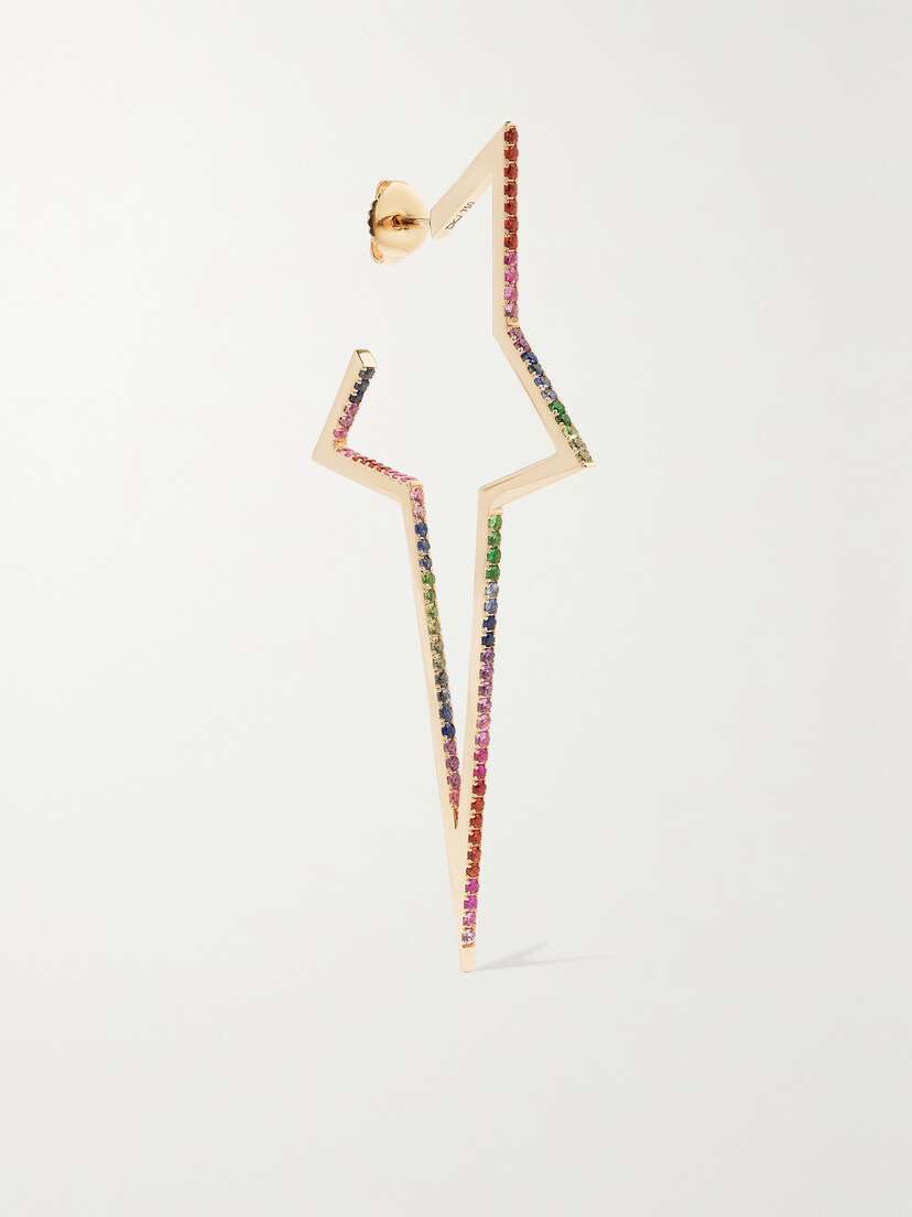 Diane Kordas Rainbow Star Large 14-karat Rose Gold, Sapphire And Tsavorite Single Earring