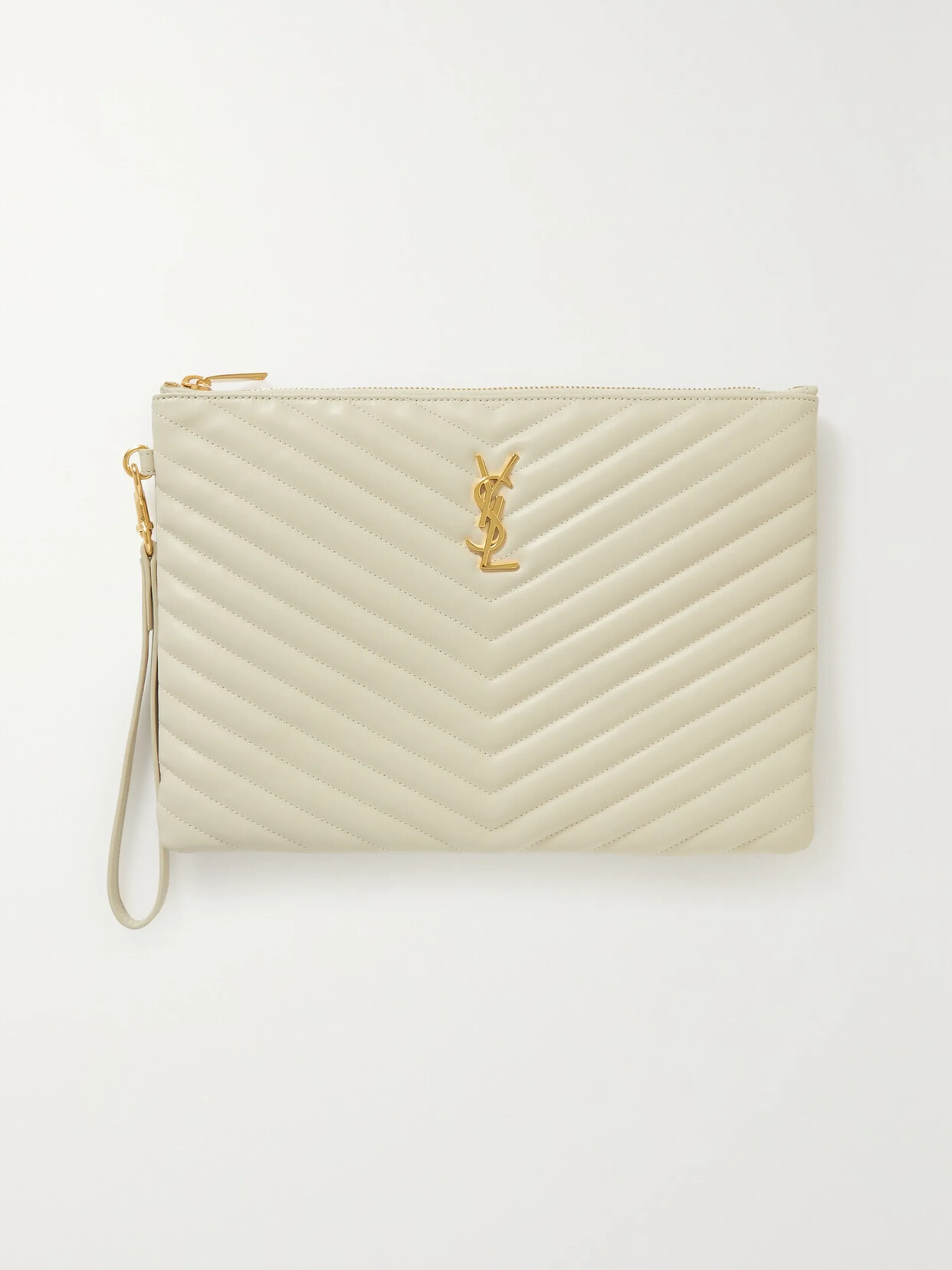 Saint Laurent Monogram Quilted Leather Pouch In Crema Soft