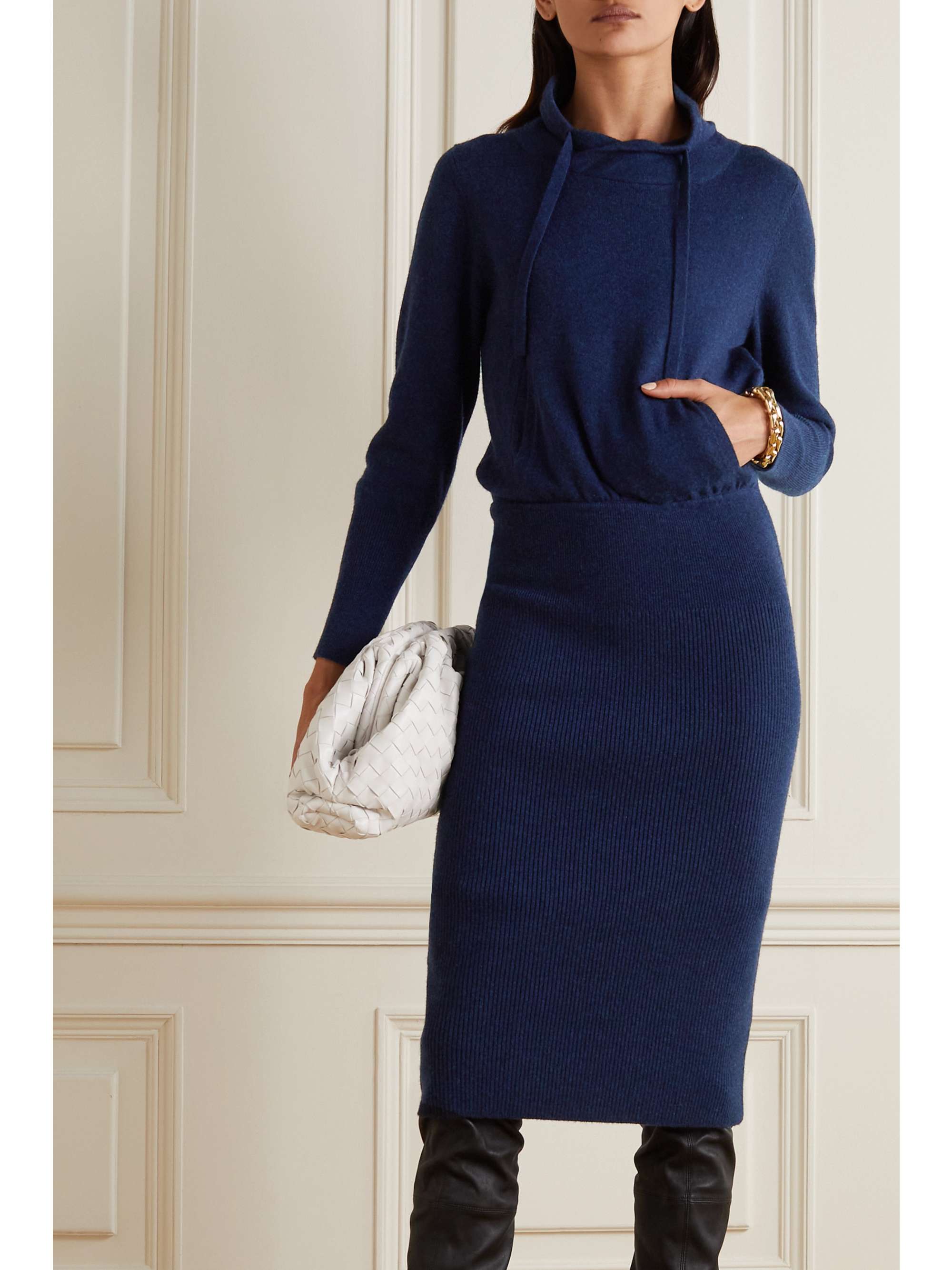 Navy Stretch-cashmere midi dress 