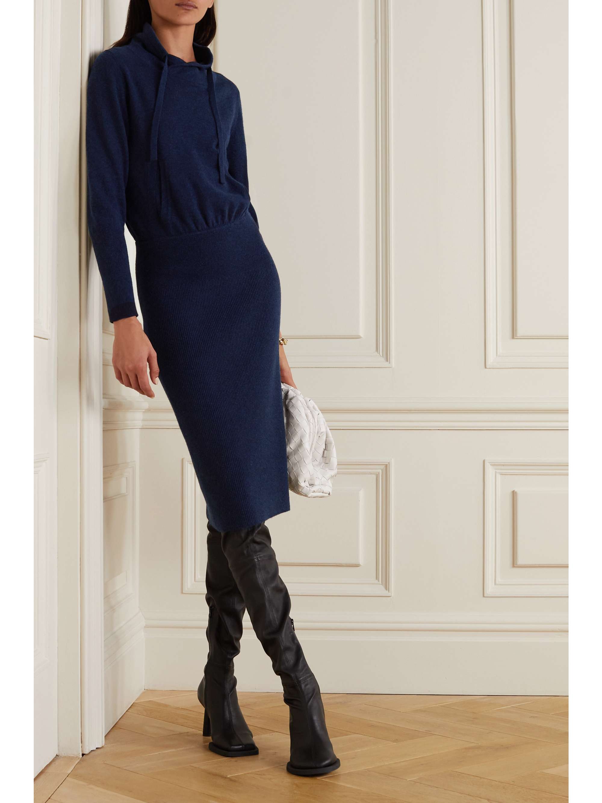 Navy Stretch-cashmere midi dress 