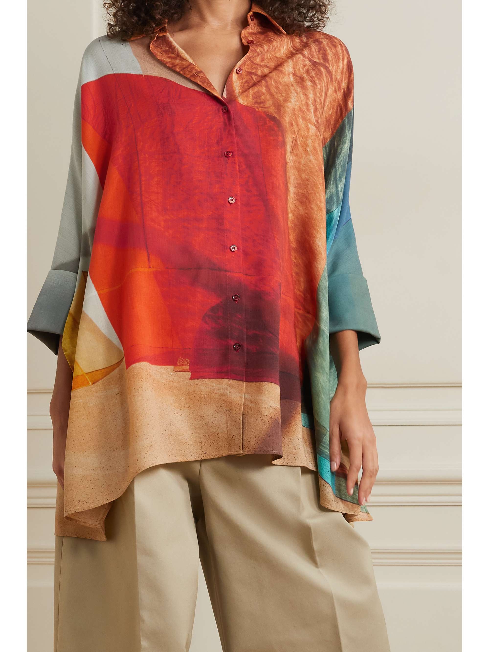 AKRIS Asymmetric printed wool-crepe tunic