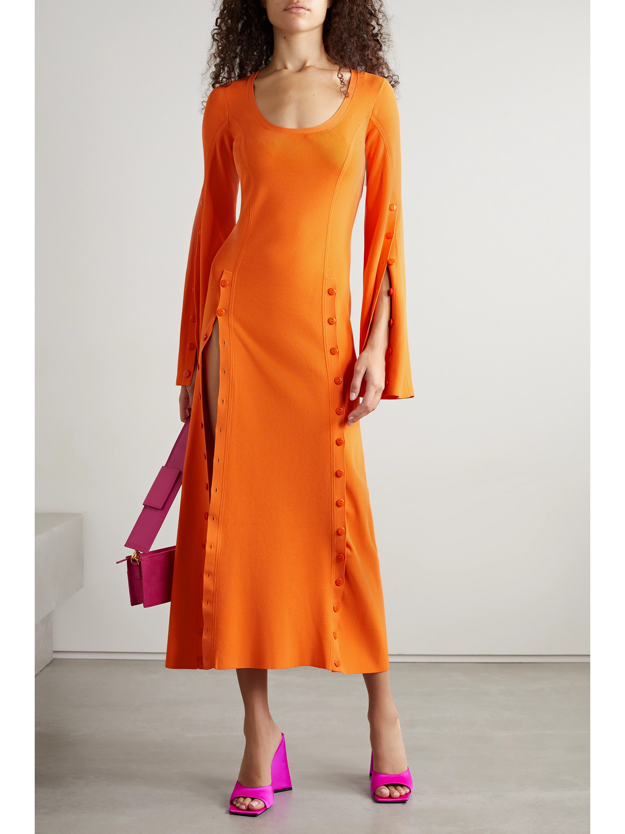 Christopher John Rogers Neon Stretch-jersey Maxi Dress In Orange