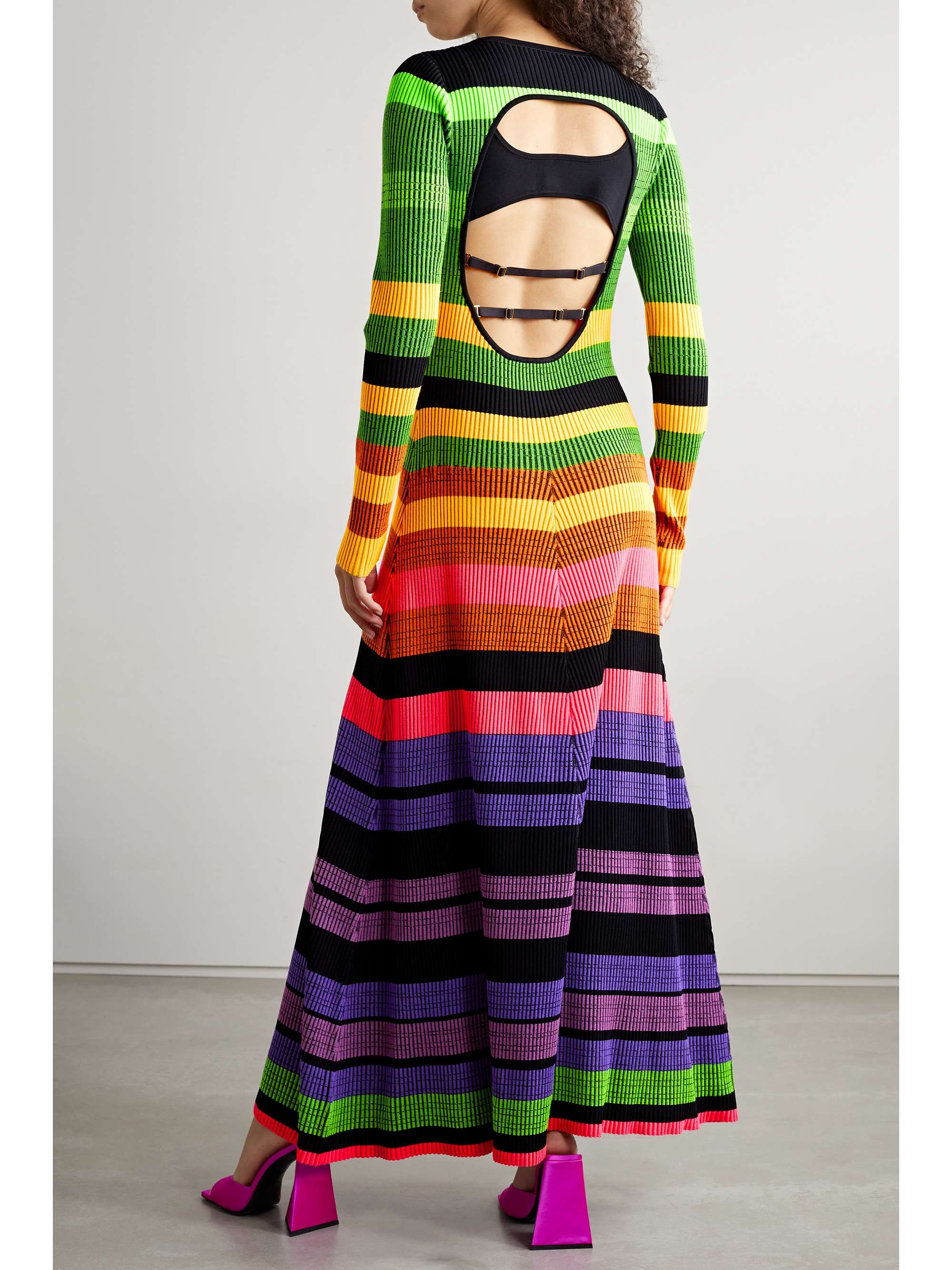 CHRISTOPHER JOHN ROGERS Open-back striped ribbed-knit maxi dress