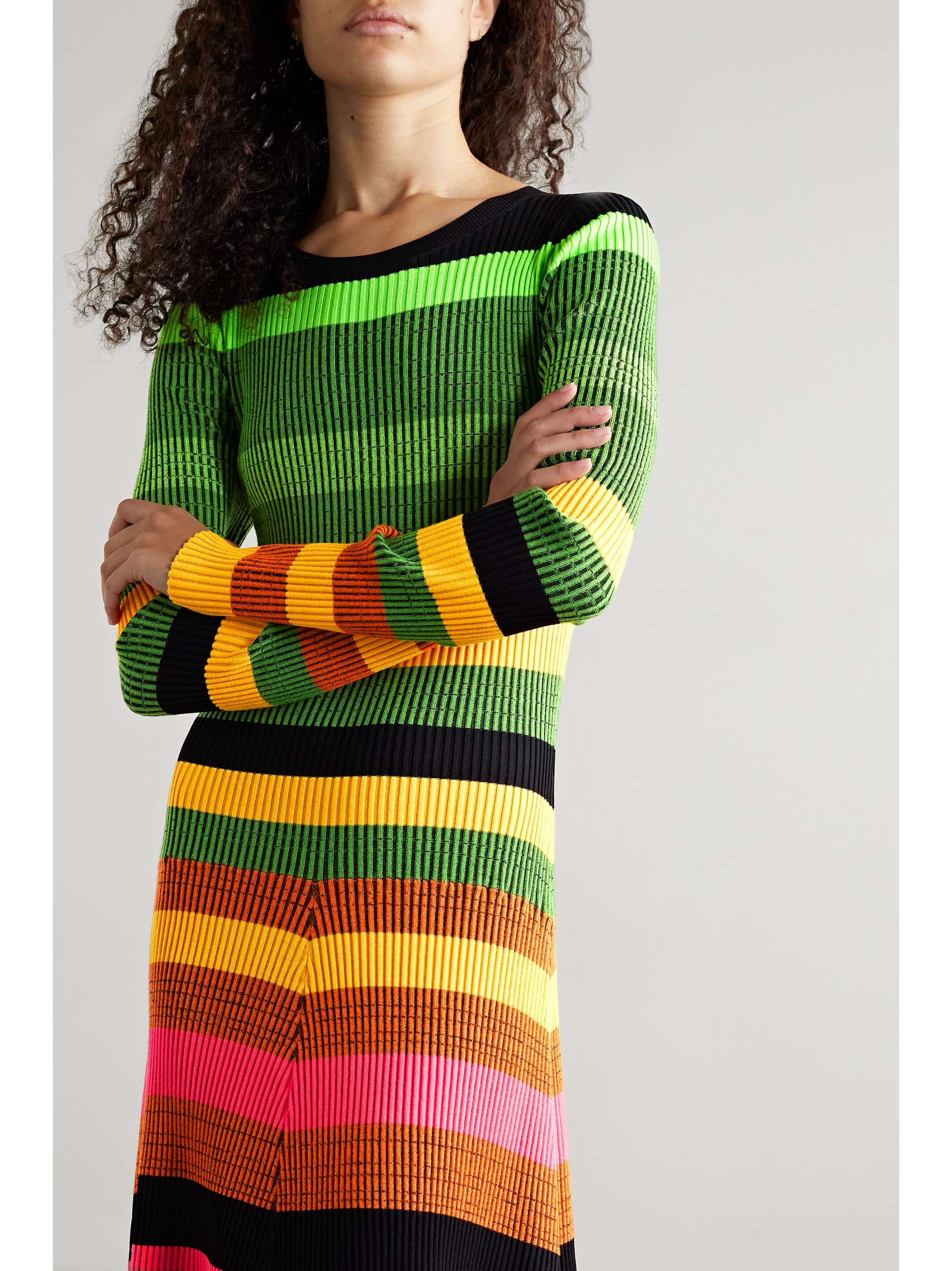 CHRISTOPHER JOHN ROGERS Open-back striped ribbed-knit maxi dress