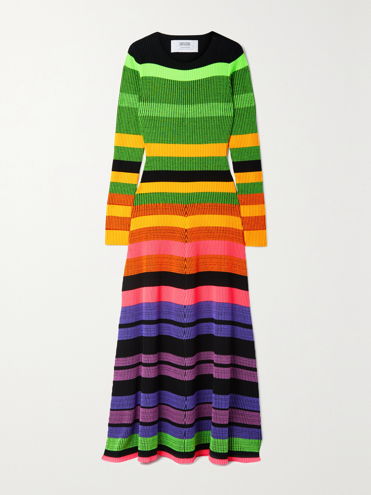 Christopher John Rogers - Open-back Striped Ribbed-knit Maxi Dress - Green