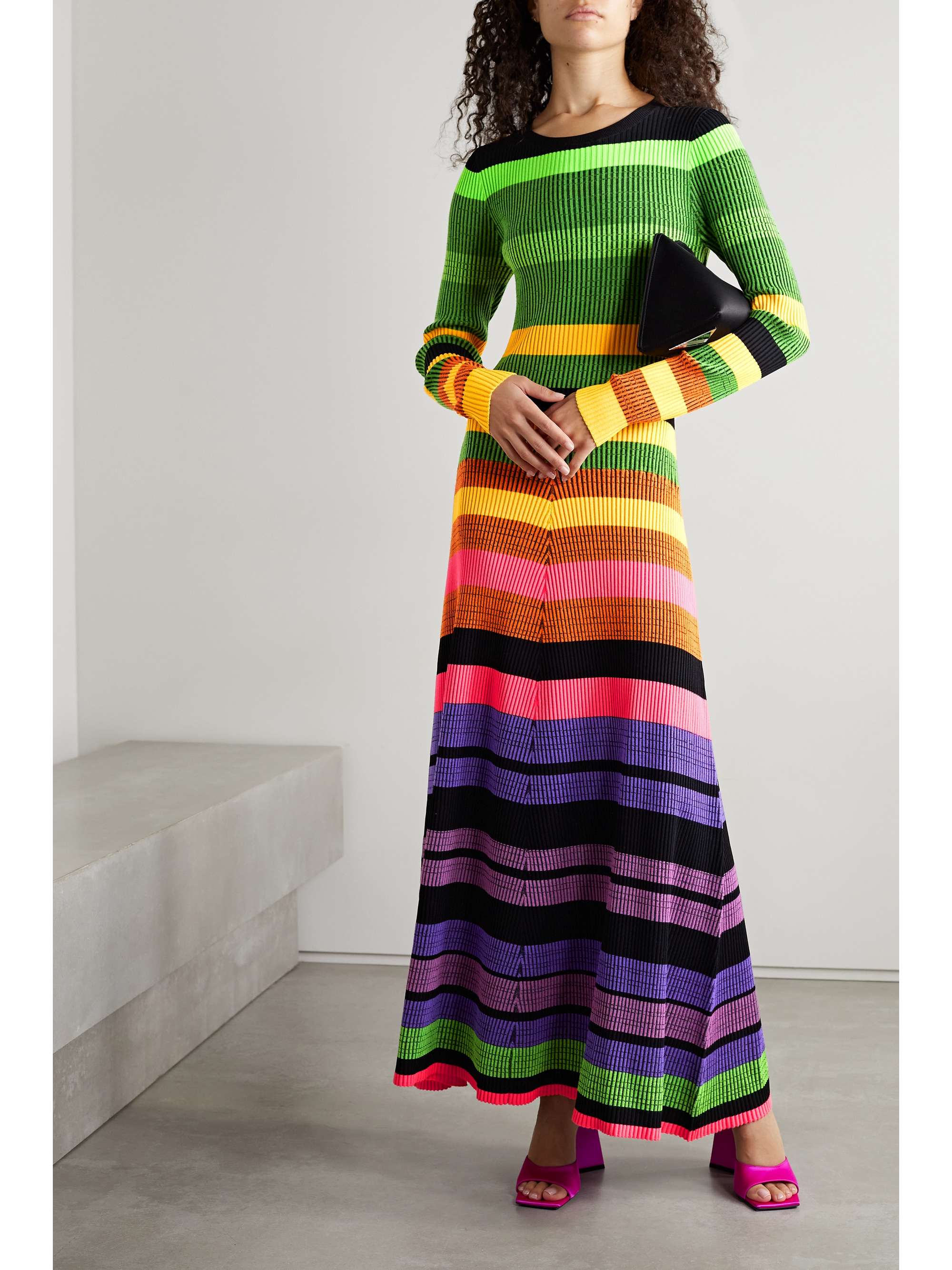 CHRISTOPHER JOHN ROGERS Open-back striped ribbed-knit maxi dress