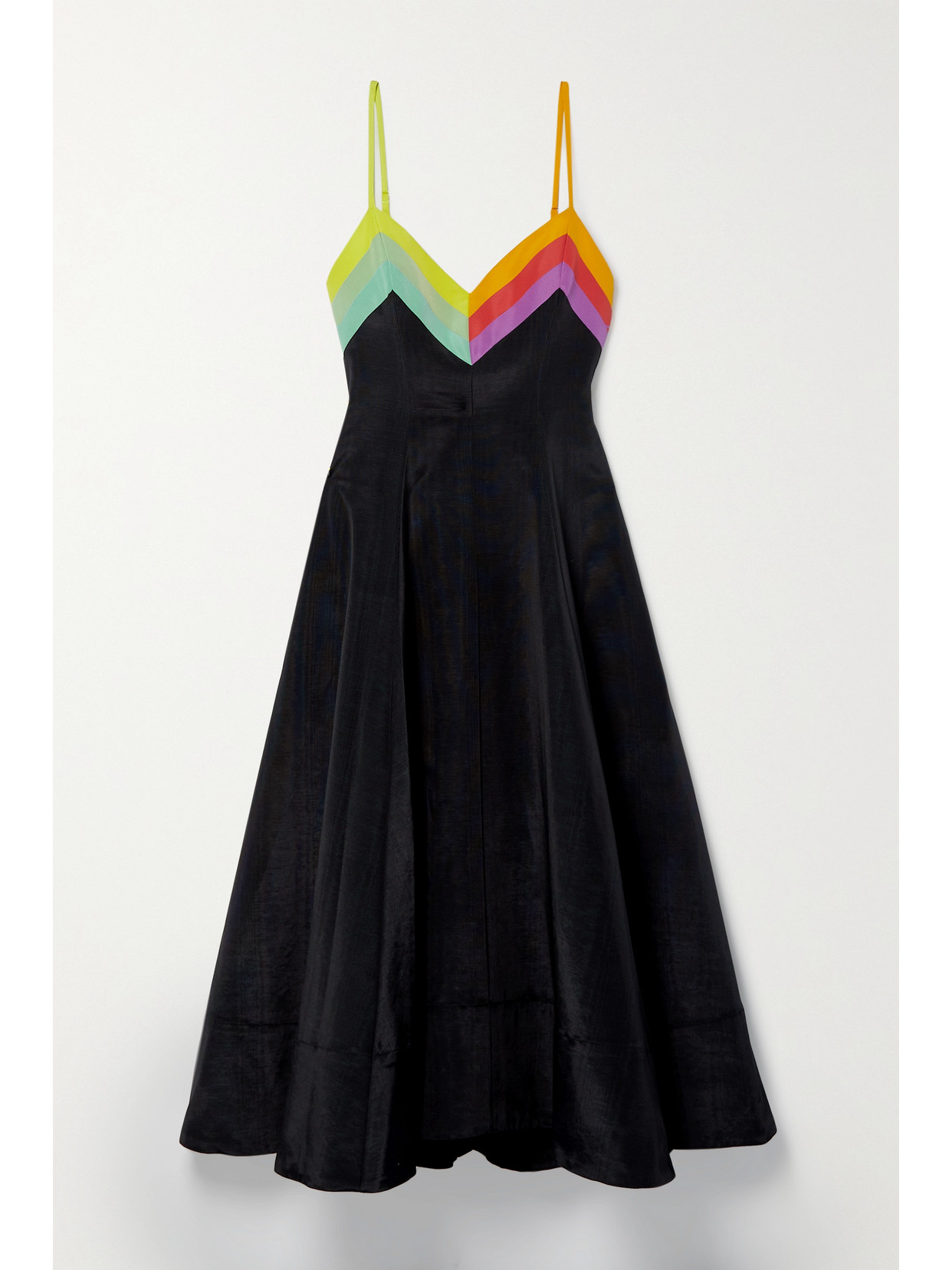 Christopher John Rogers Striped Silk-trimmed Moire Midi Dress - Black