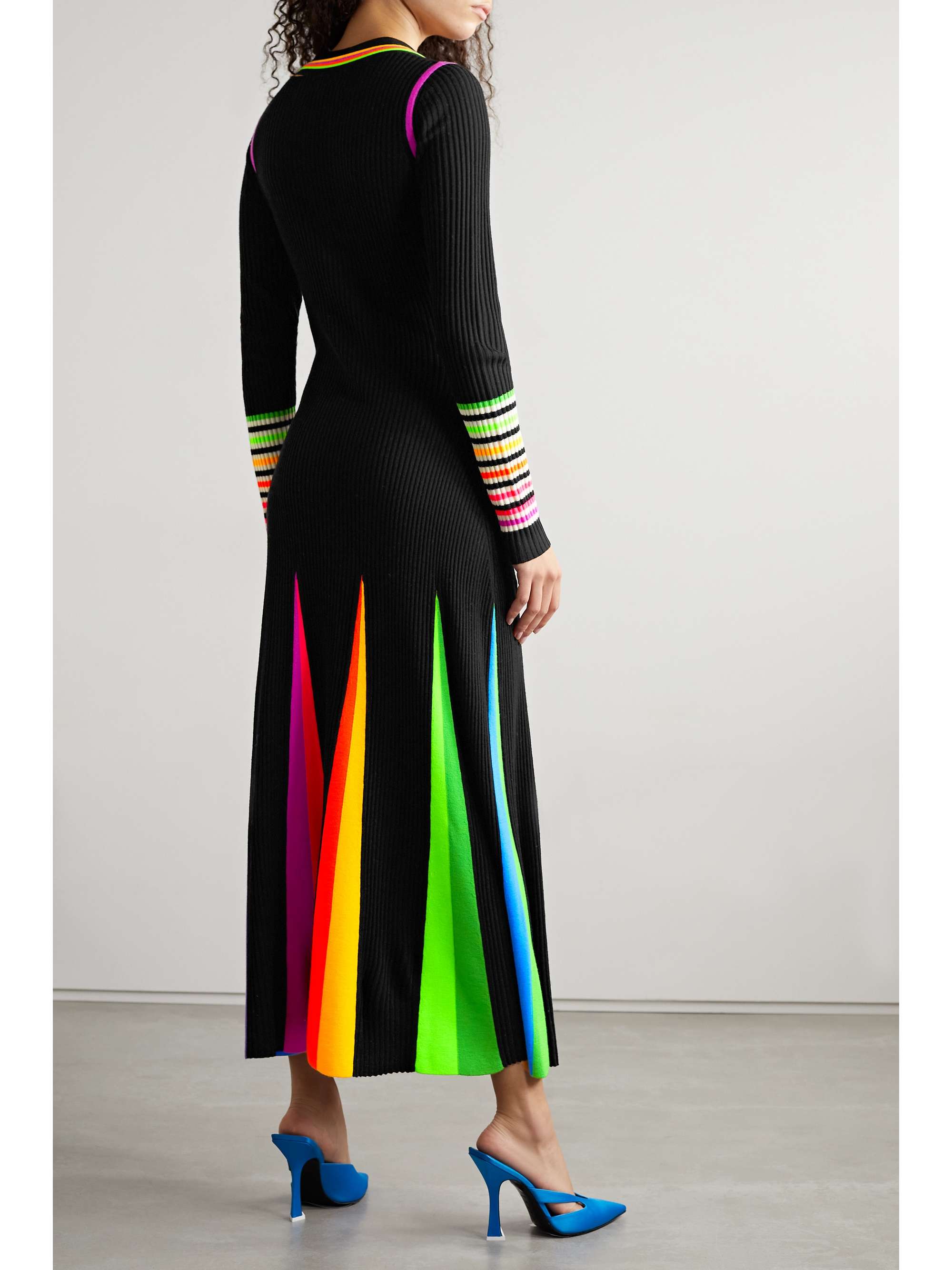 CHRISTOPHER JOHN ROGERS Pleated striped ribbed wool maxi dress