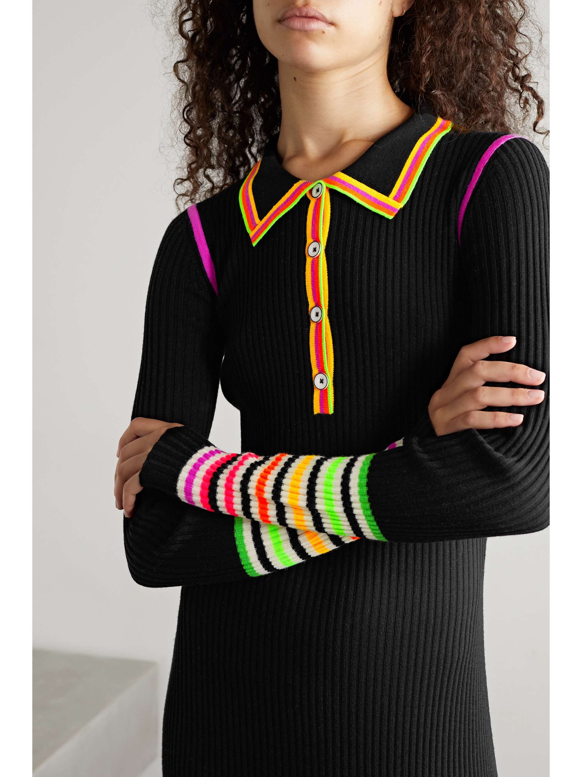 CHRISTOPHER JOHN ROGERS Pleated striped ribbed wool maxi dress