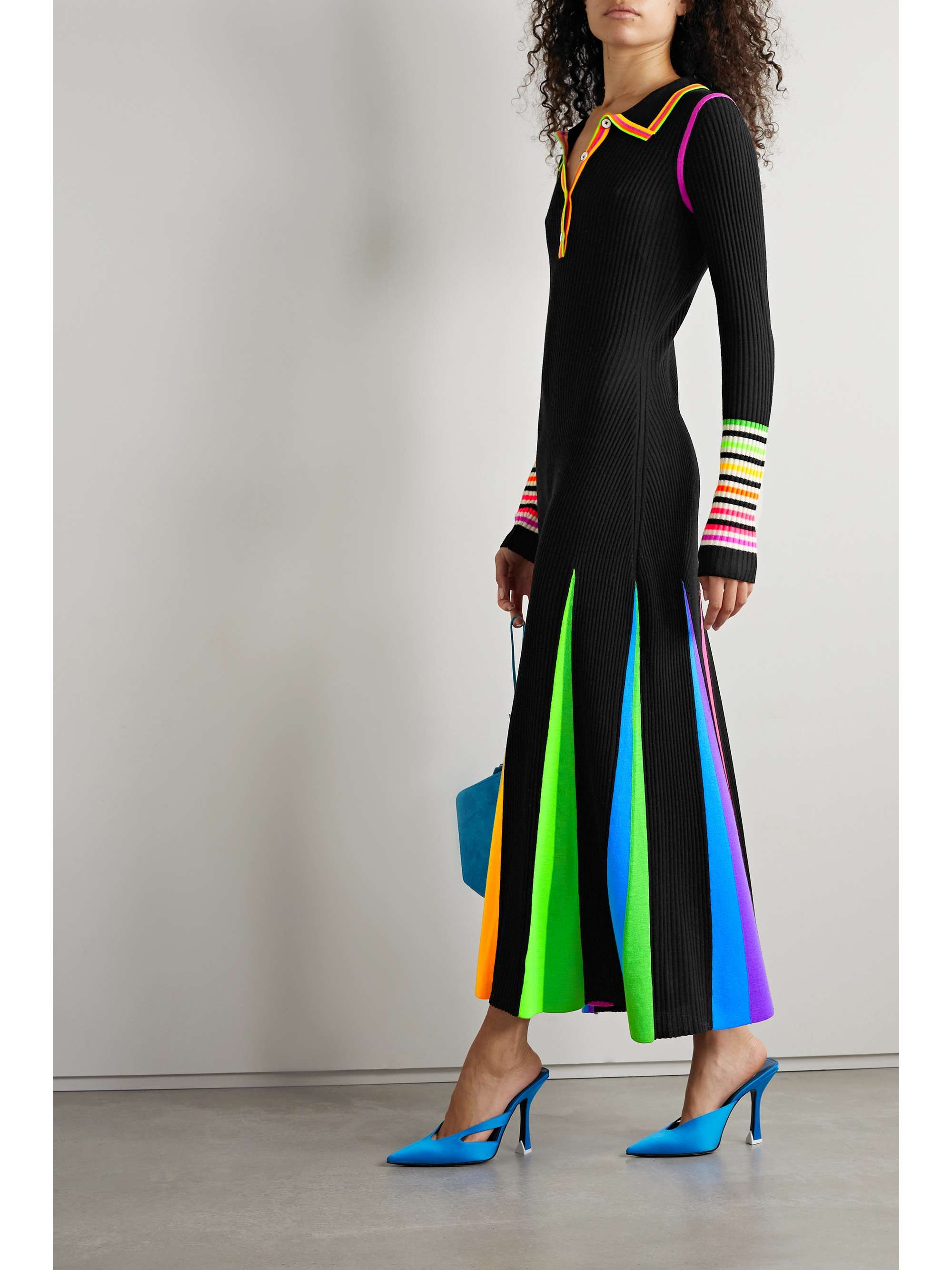 CHRISTOPHER JOHN ROGERS Pleated striped ribbed wool maxi dress