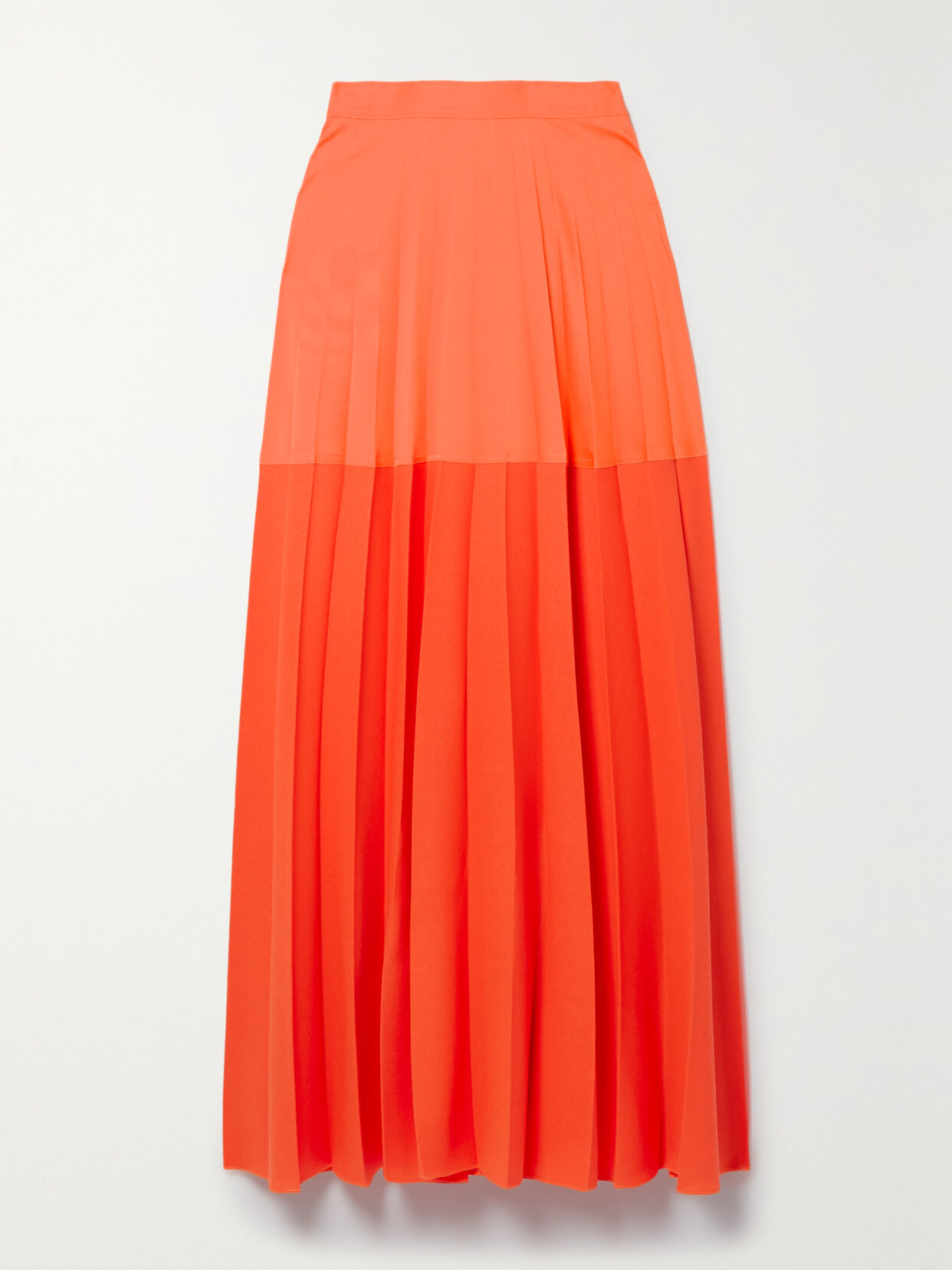 Christopher John Rogers Pleated Color-block Wool-blend Maxi Skirt In Orange