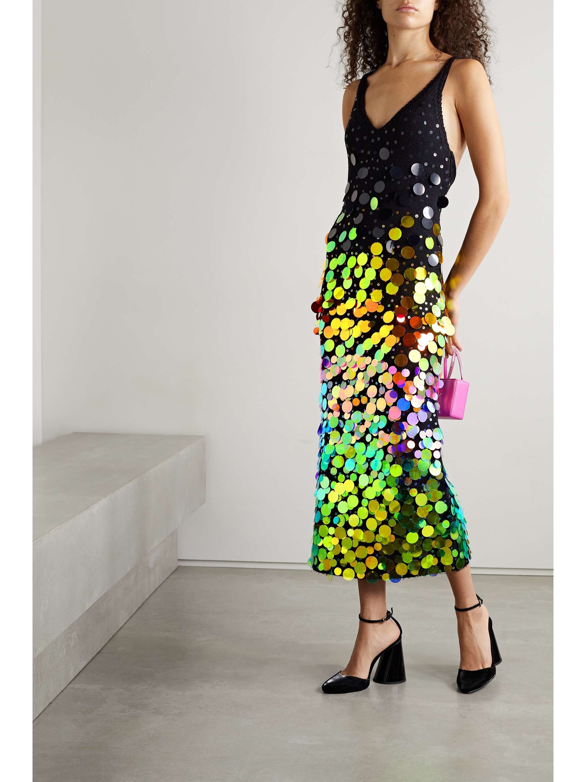 CHRISTOPHER JOHN ROGERS Open-back pailette-embellished wool midi dress