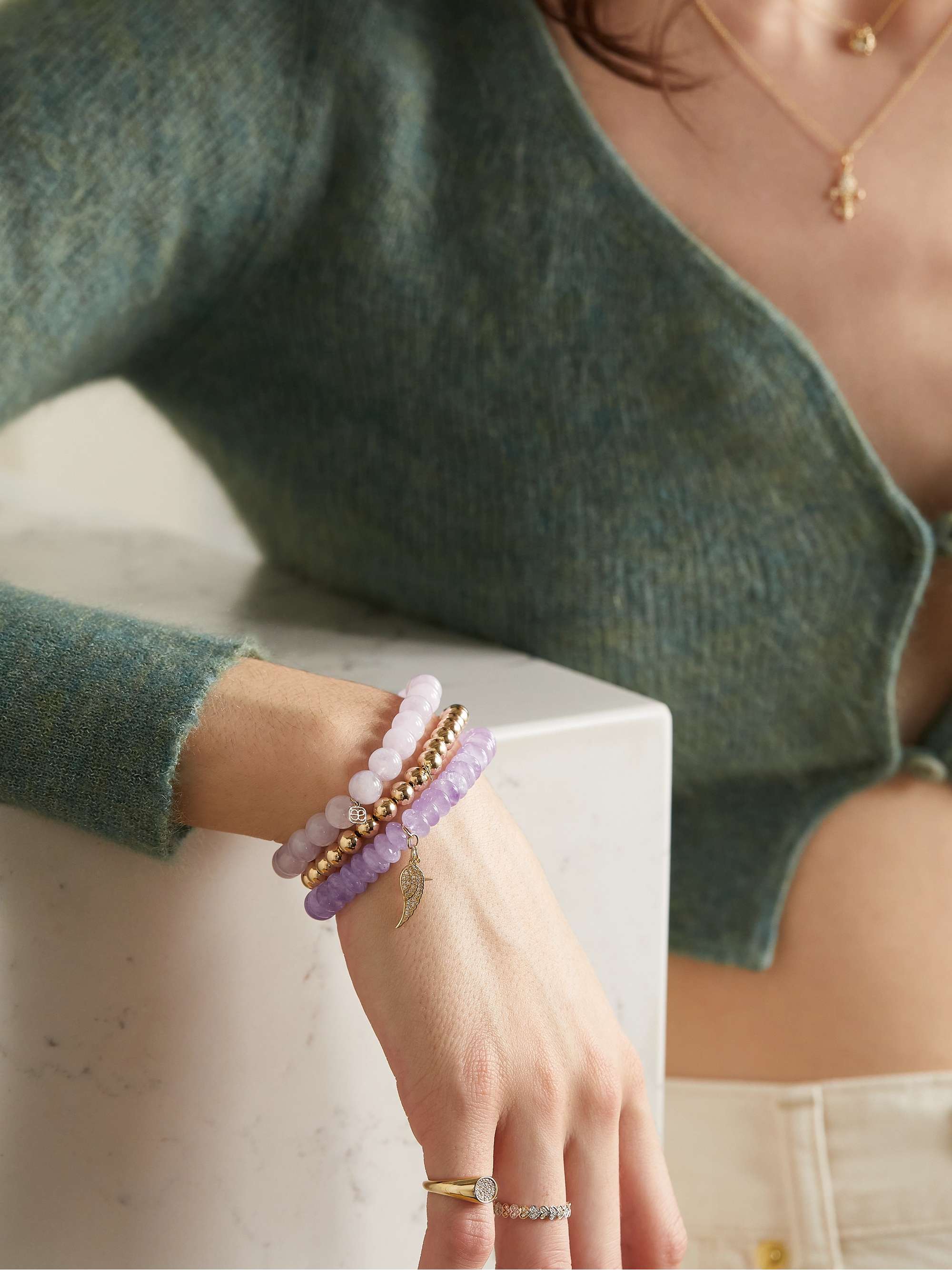 SYDNEY EVAN Star 14-karat gold, moonstone and diamond bracelet