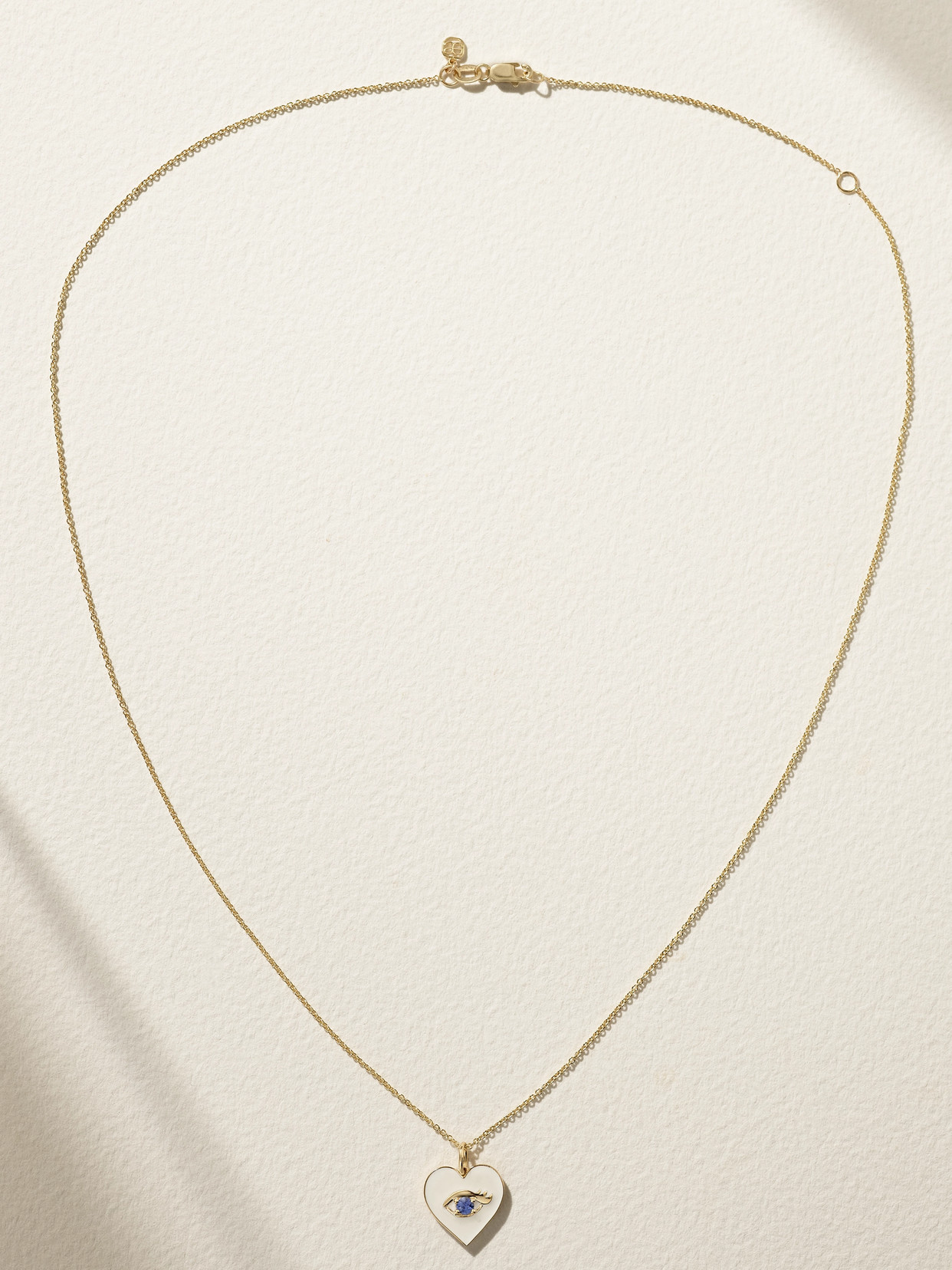 Sydney Evan Chance Heart 14-karat Gold, Enamel And Sapphire Necklace In Gold